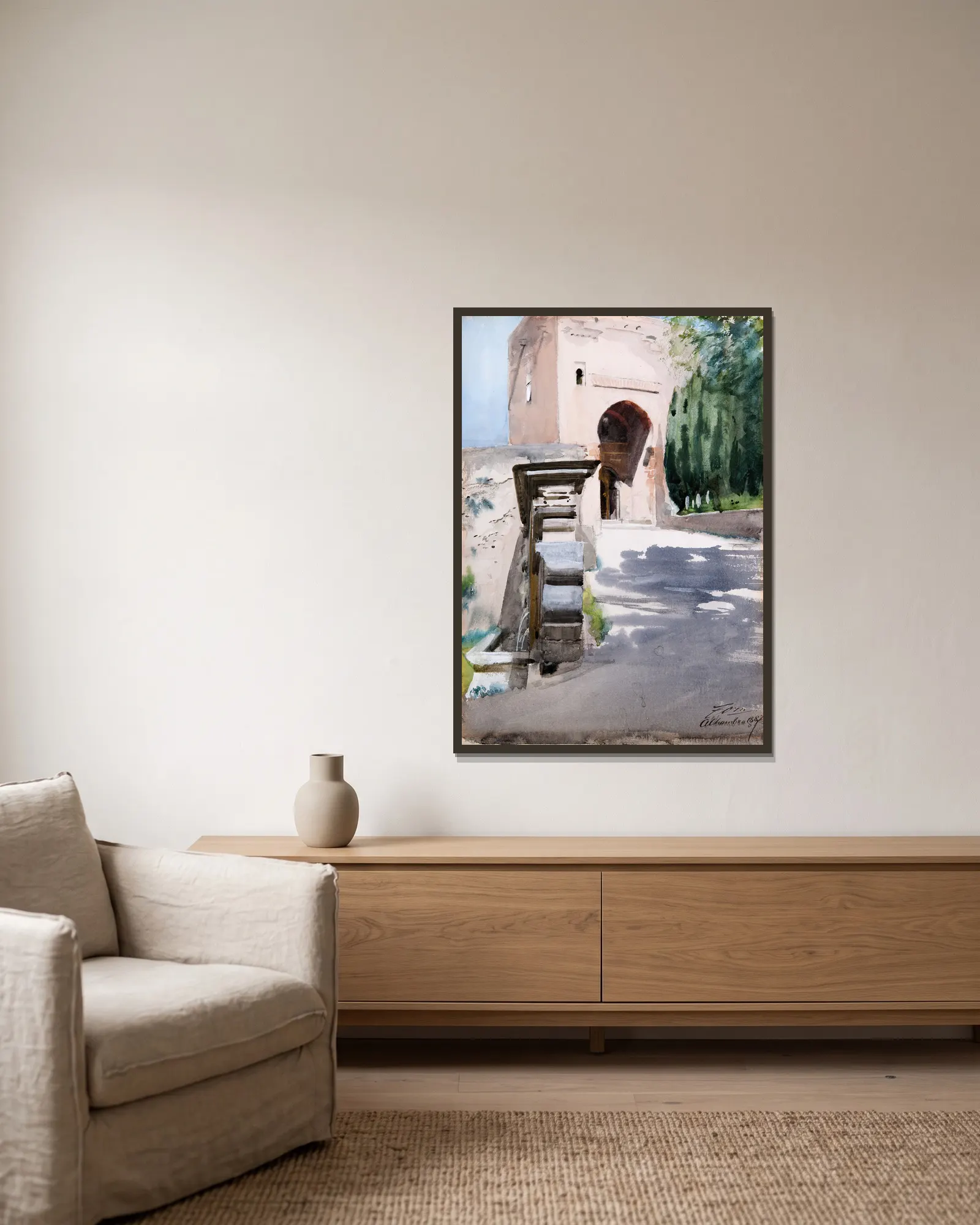 Port i Alhambra av Anders Zorn inramad på en vägg
