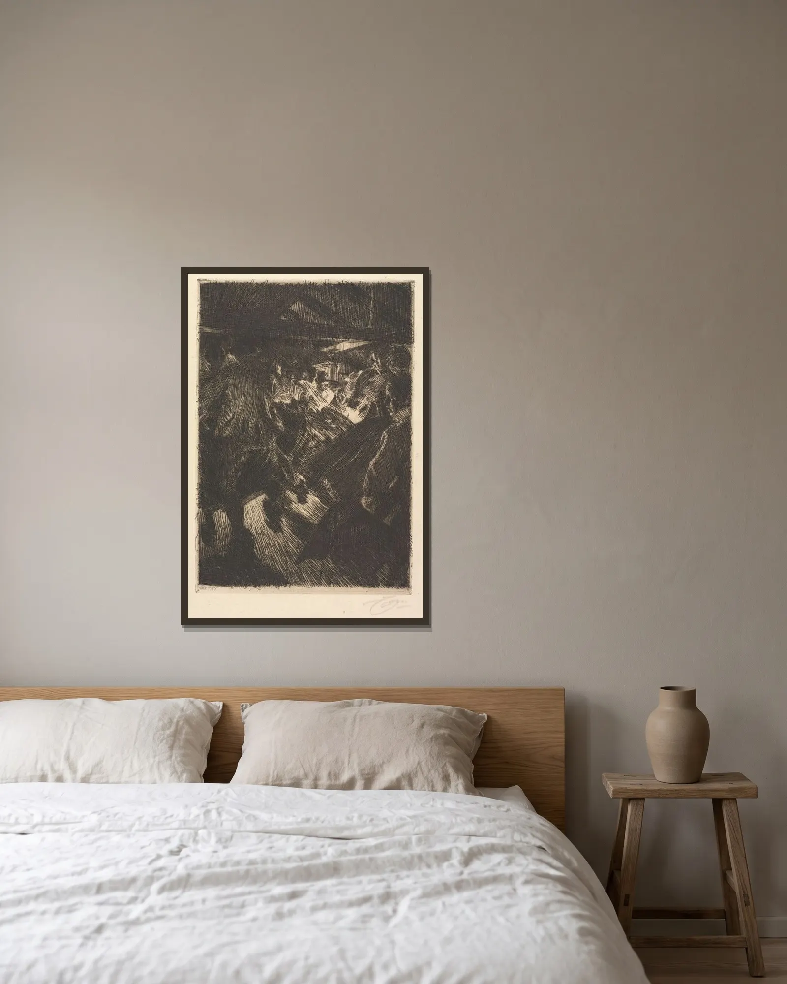 Gopsmor Cottage av Anders Zorn inramad på en vägg