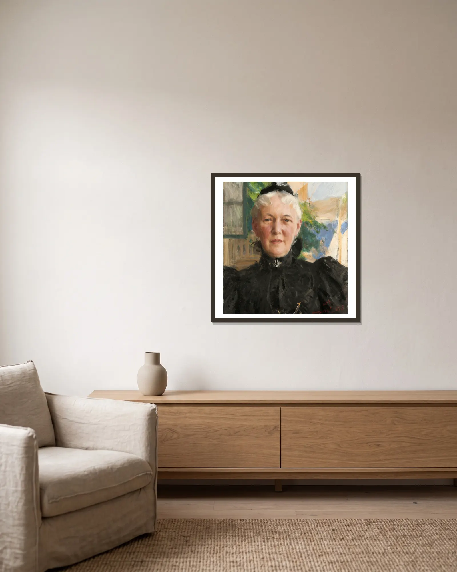 Göthilda Fürstenberg av Anders Zorn inramad på en vägg
