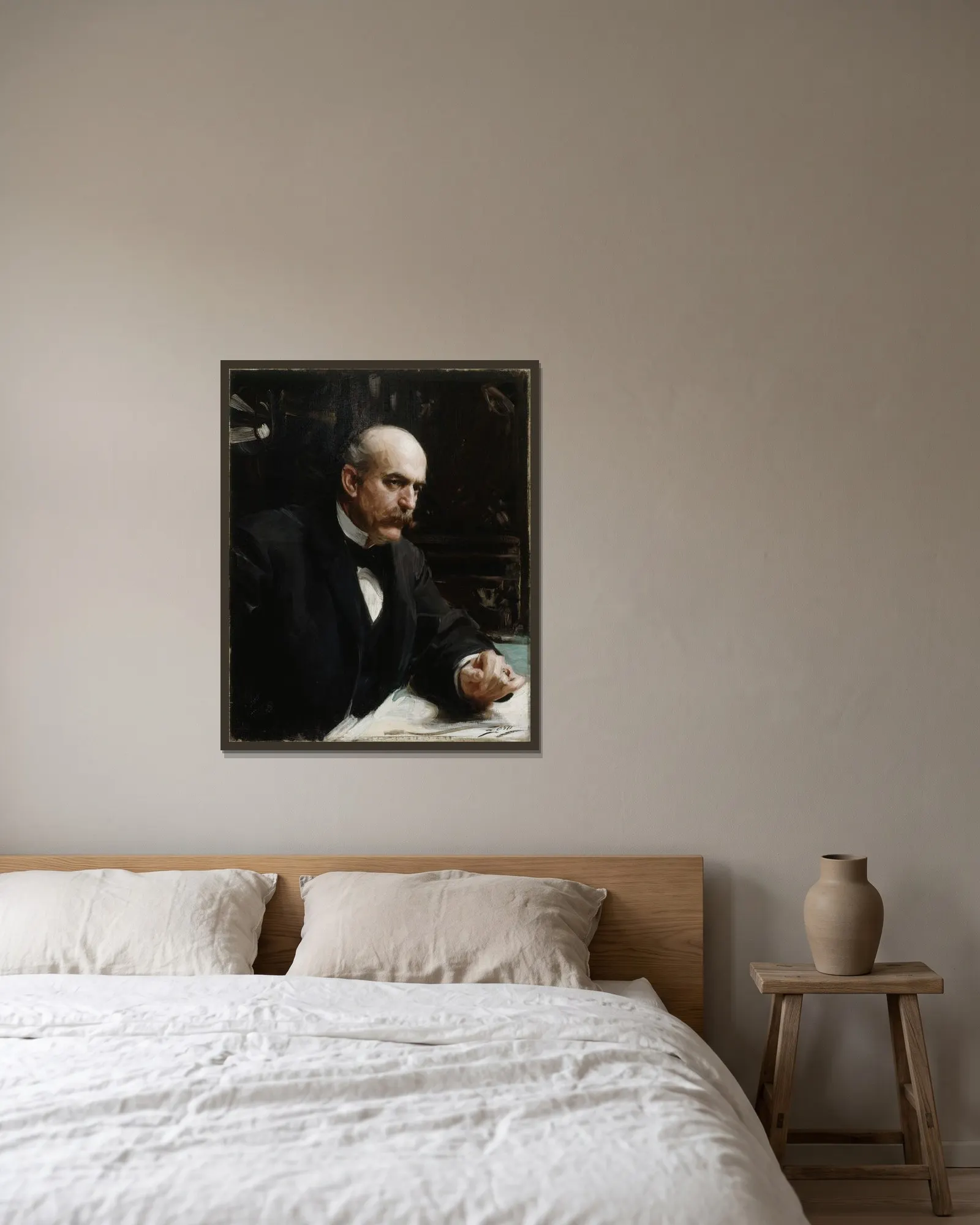 Halsey Cooley Ives av Anders Zorn inramad på en vägg