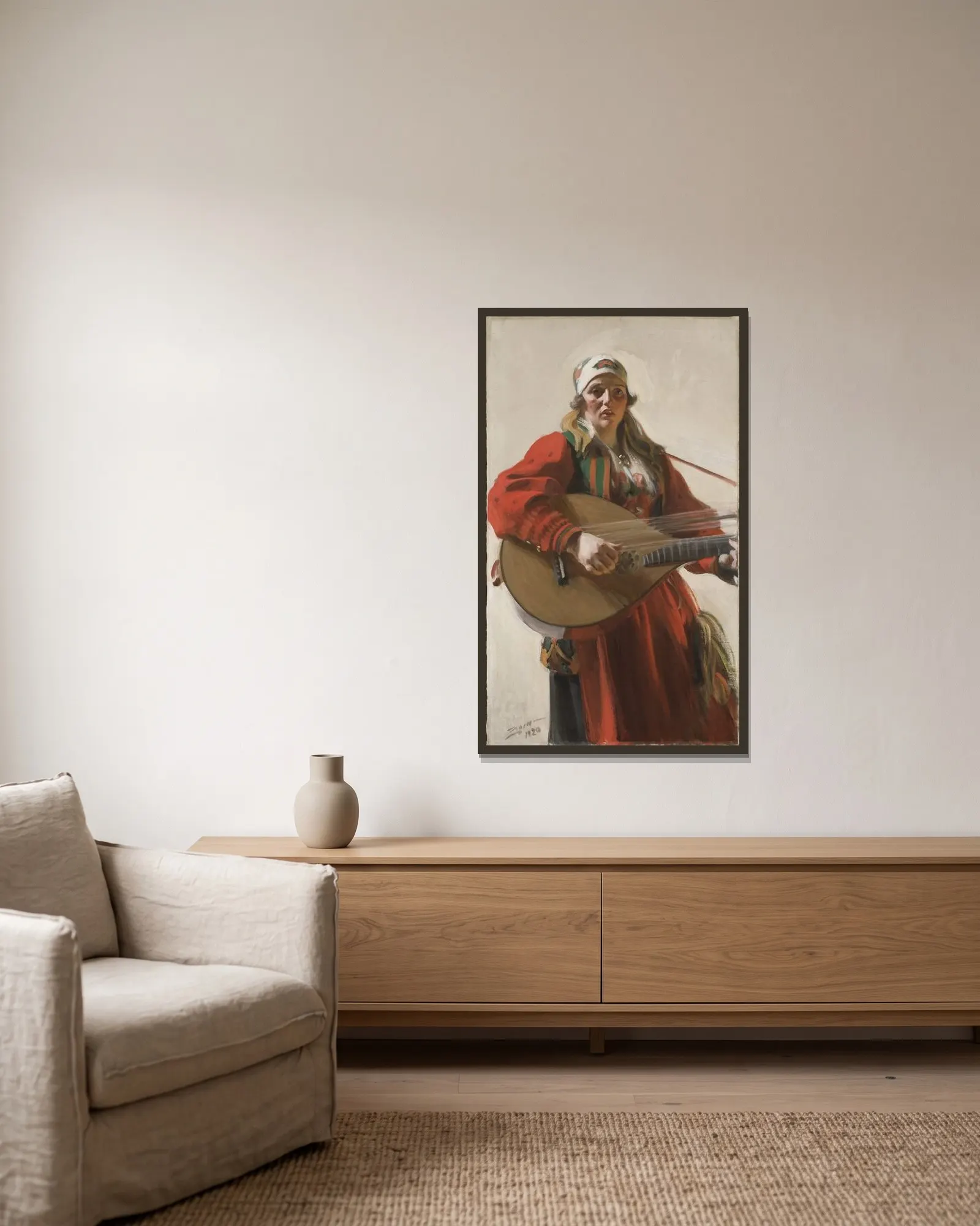 Hemlandstoner av Anders Zorn inramad på en vägg