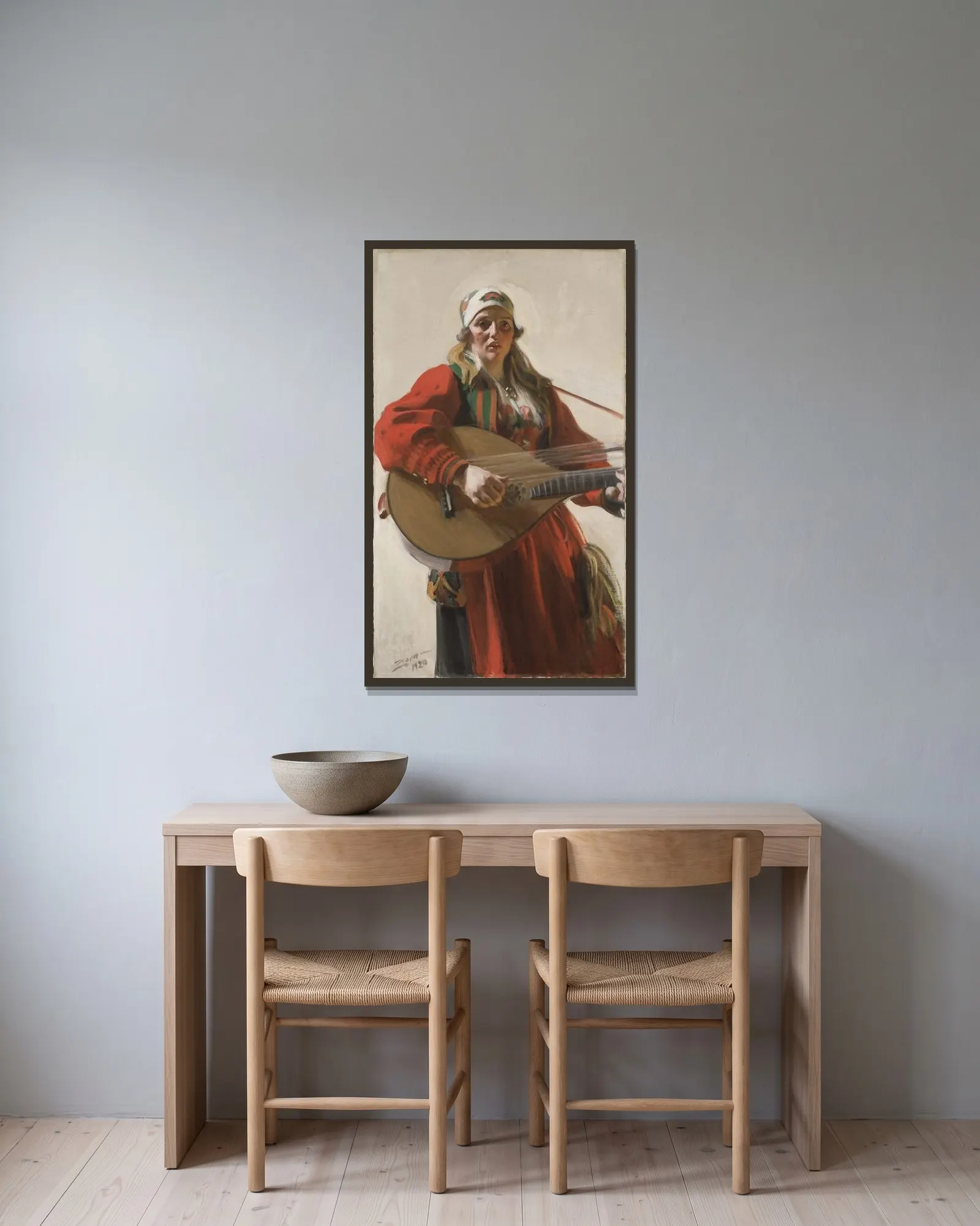 Hemlandstoner av Anders Zorn inramad på en vägg