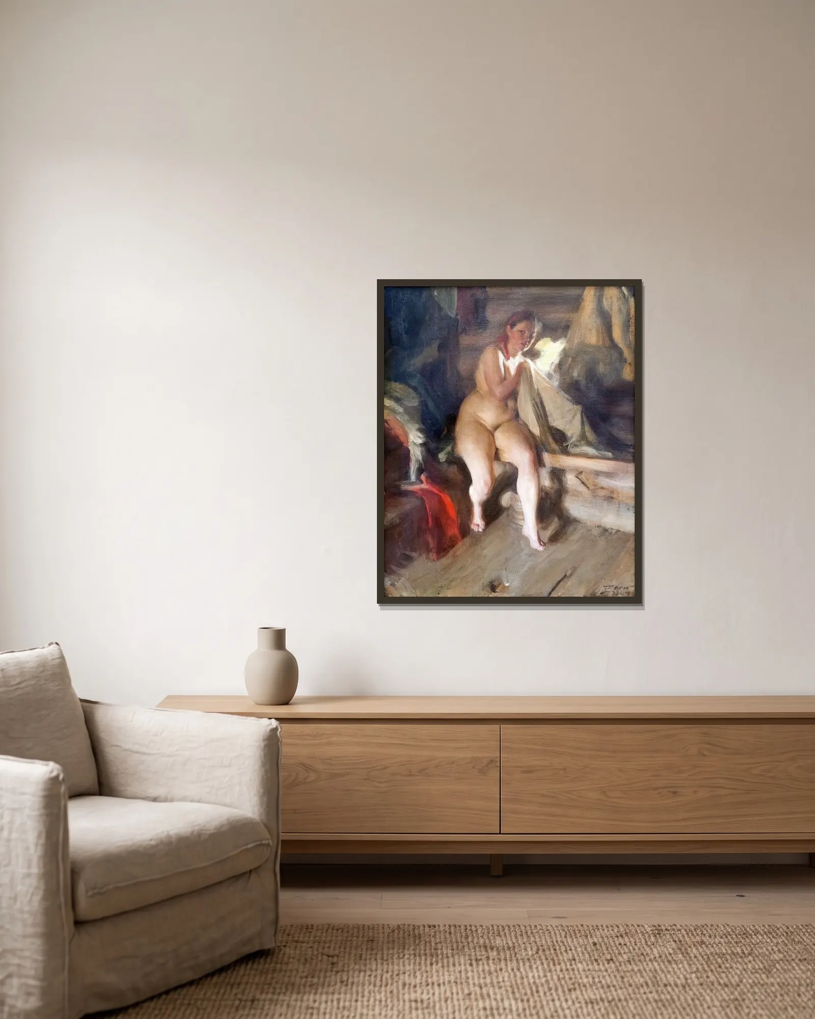 På vinden av Anders Zorn inramad på en vägg