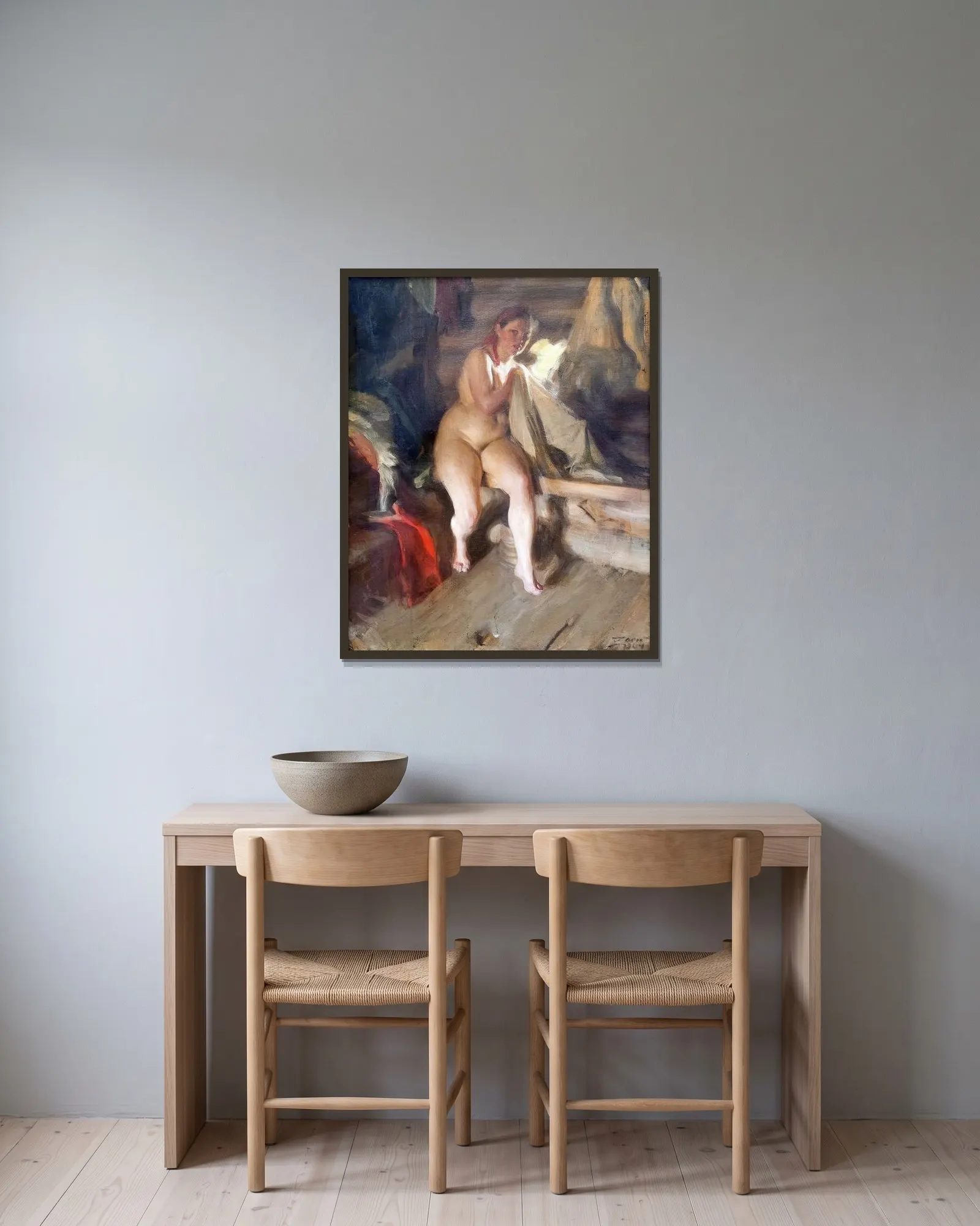 På vinden av Anders Zorn inramad på en vägg