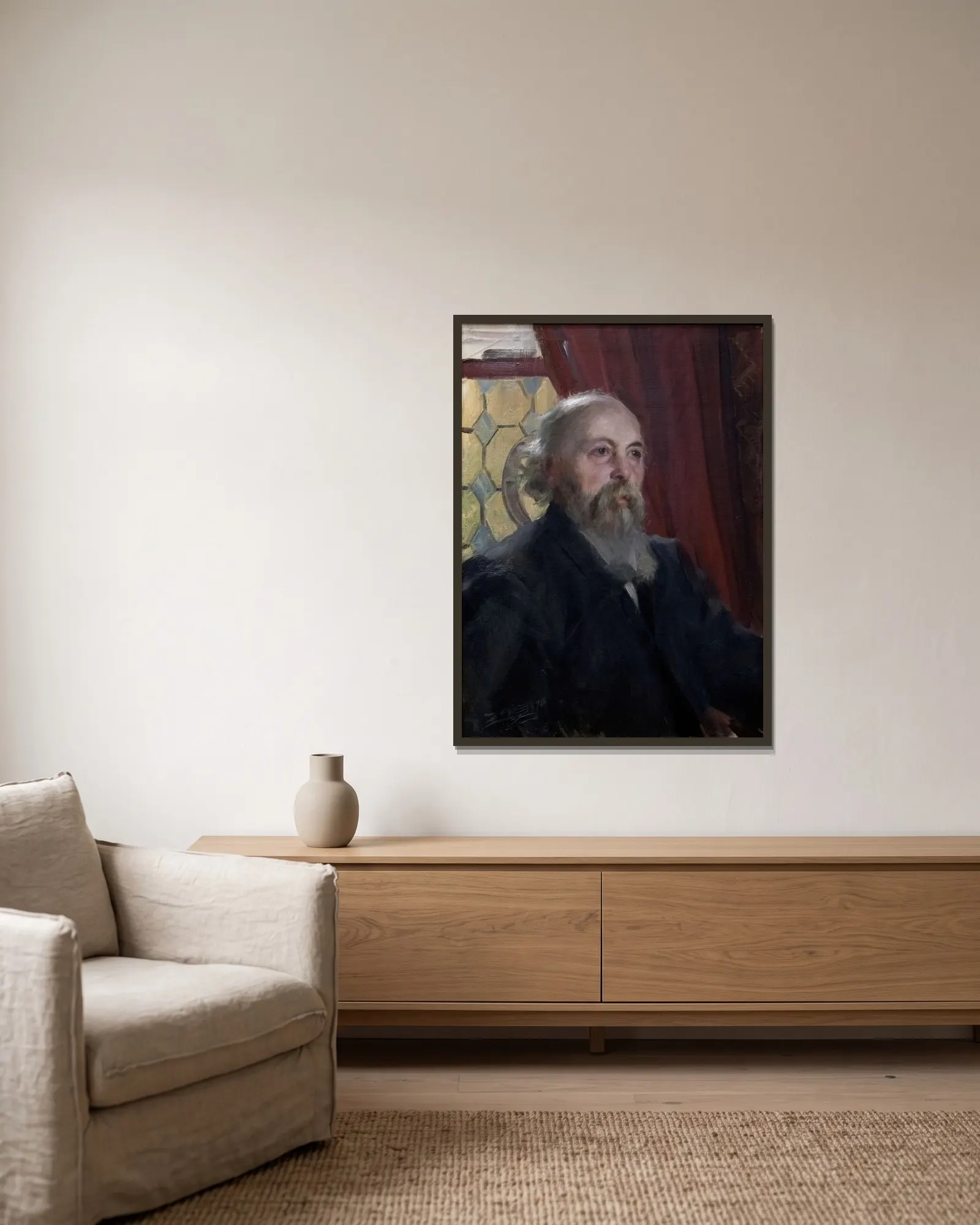 Jacques Thiel av Anders Zorn inramad på en vägg