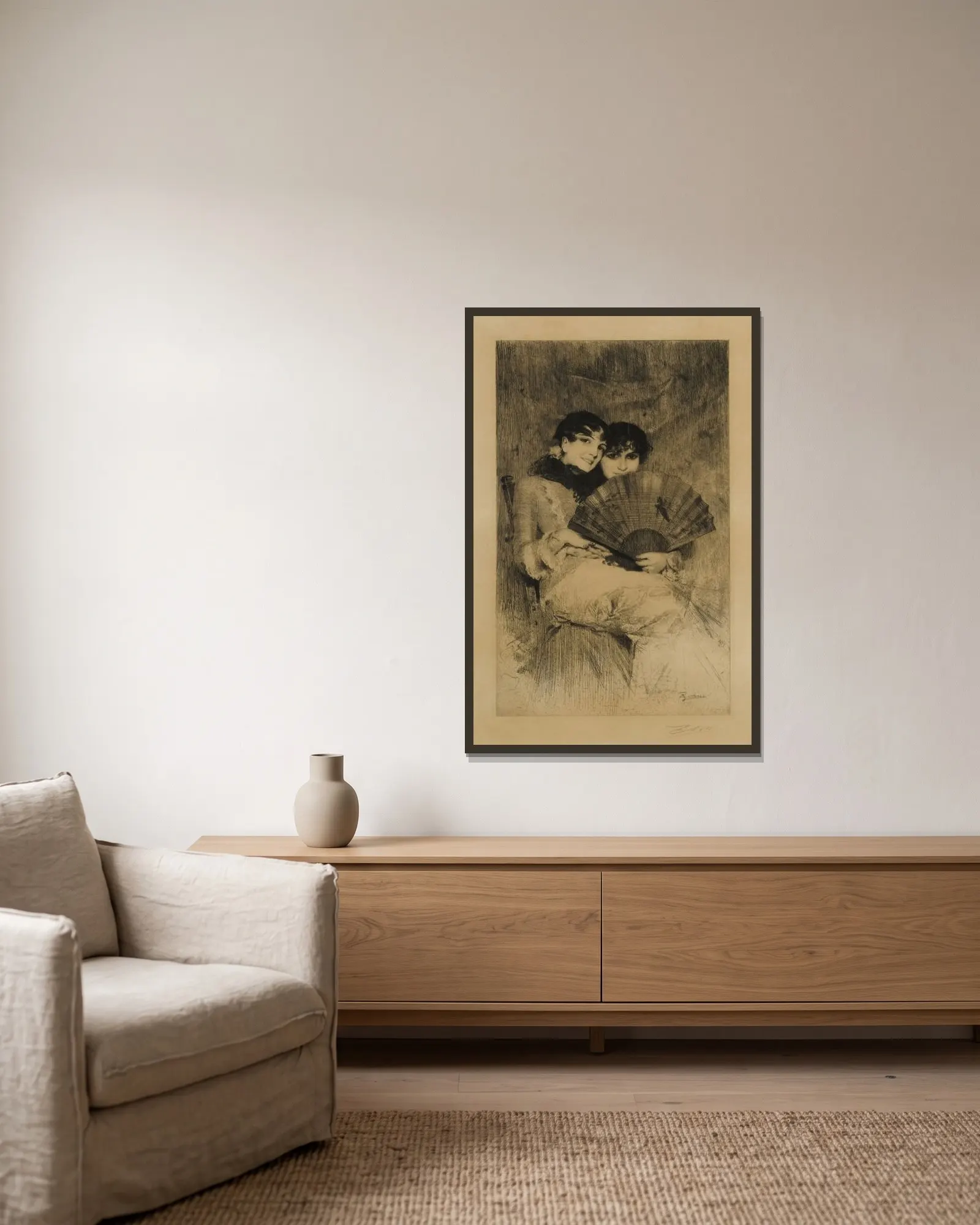 Kusinerna (The Cousins) av Anders Zorn inramad på en vägg