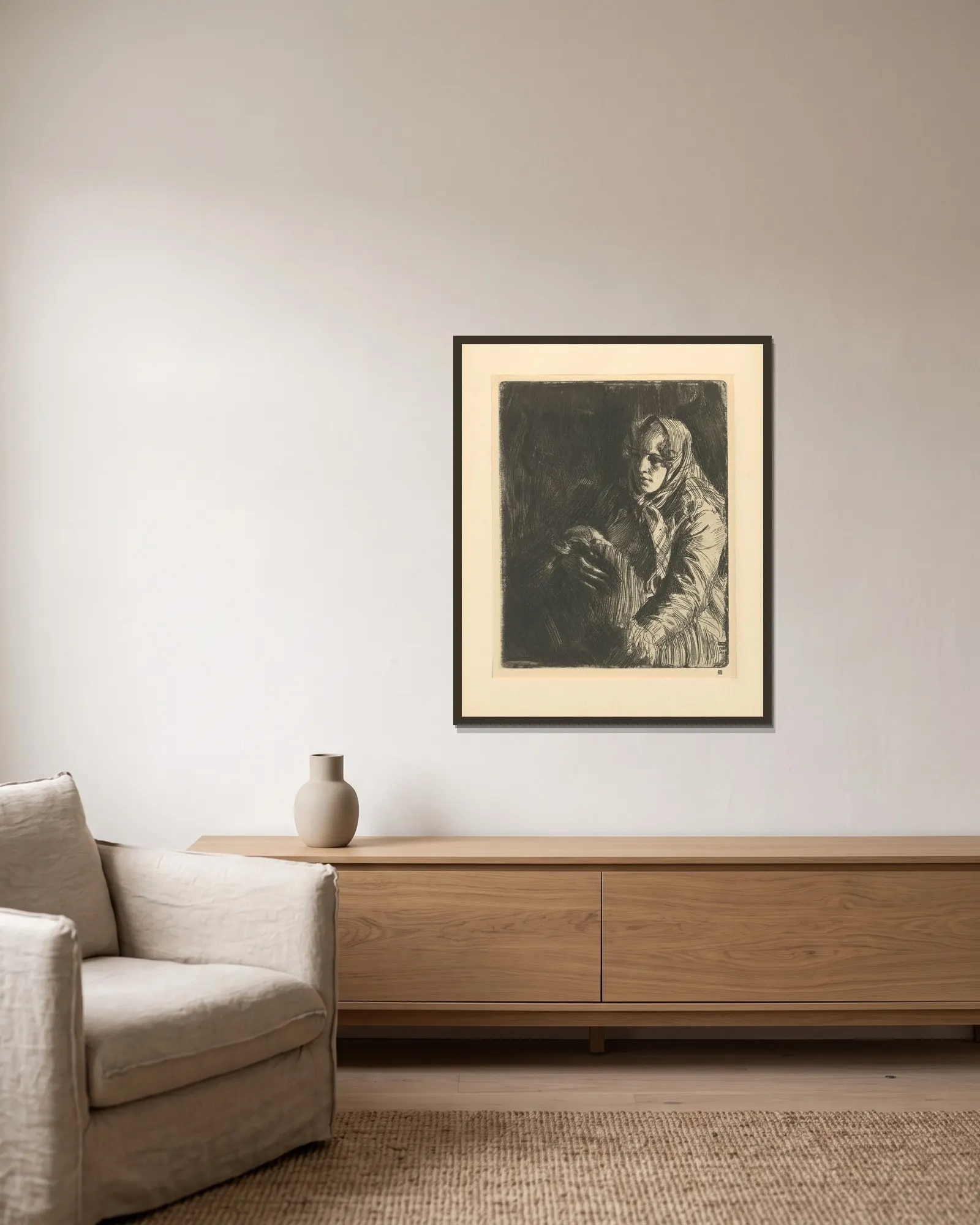 Madonna – nr 1 av Anders Zorn inramad på en vägg