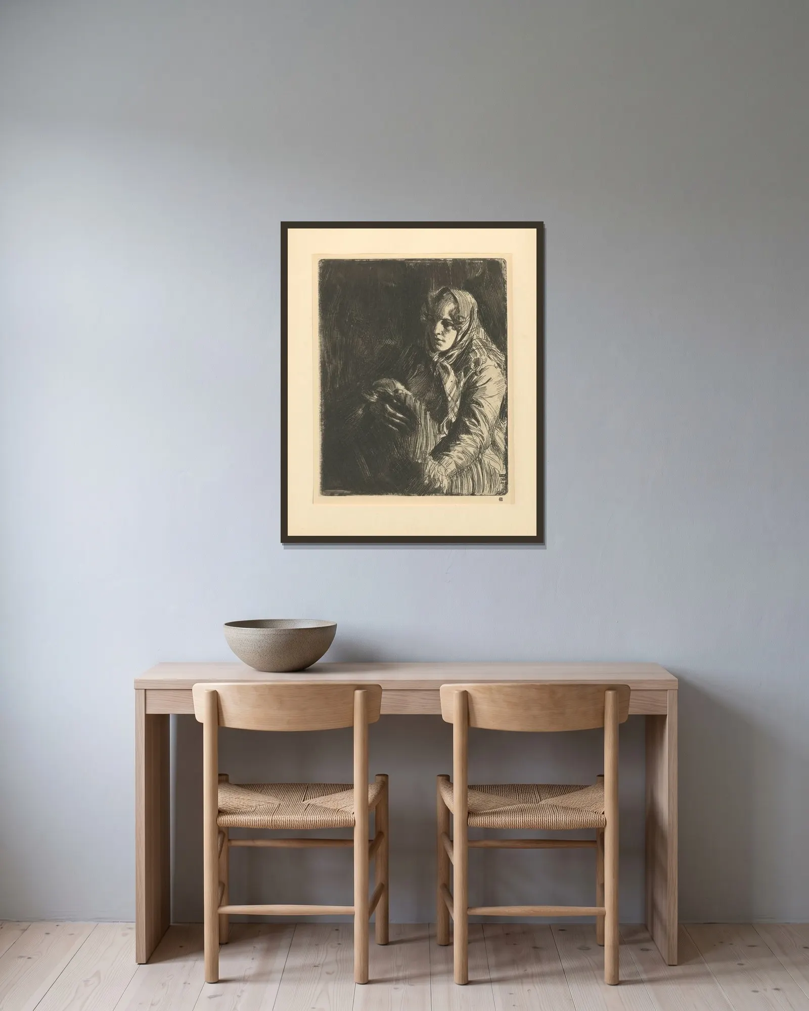 Madonna – nr 1 av Anders Zorn inramad på en vägg