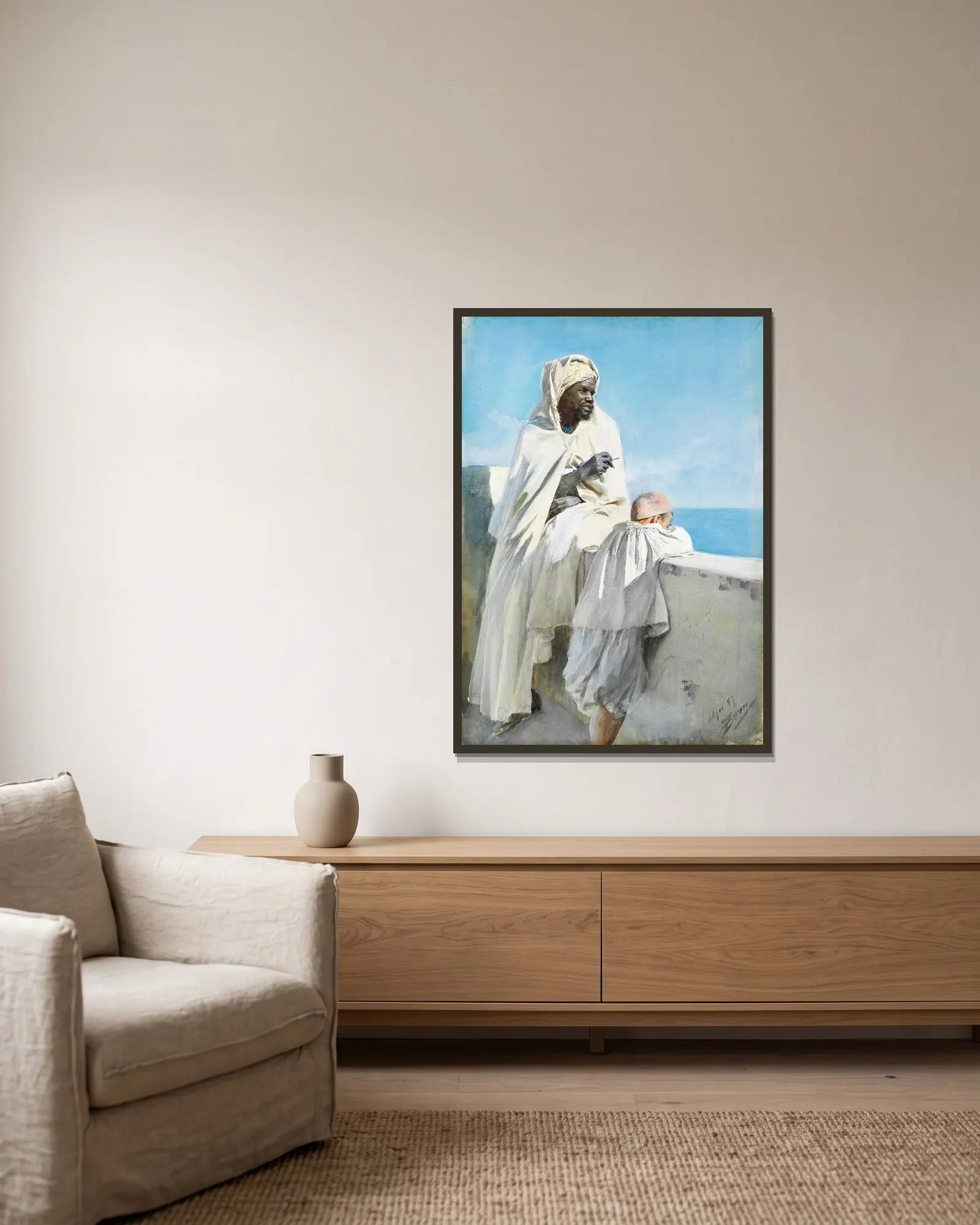 Man och pojke i Alger av Anders Zorn inramad på en vägg