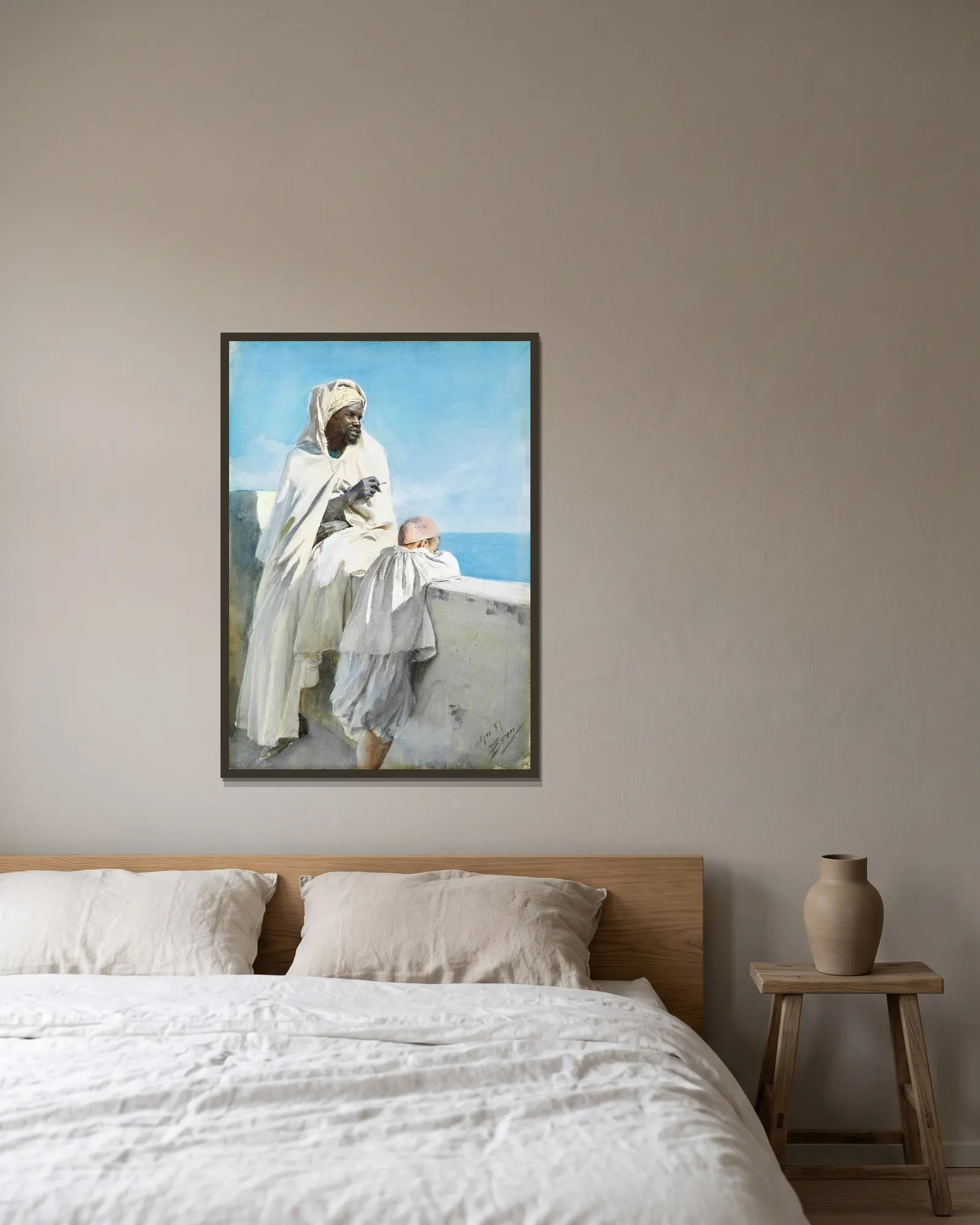 Man och pojke i Alger av Anders Zorn inramad på en vägg