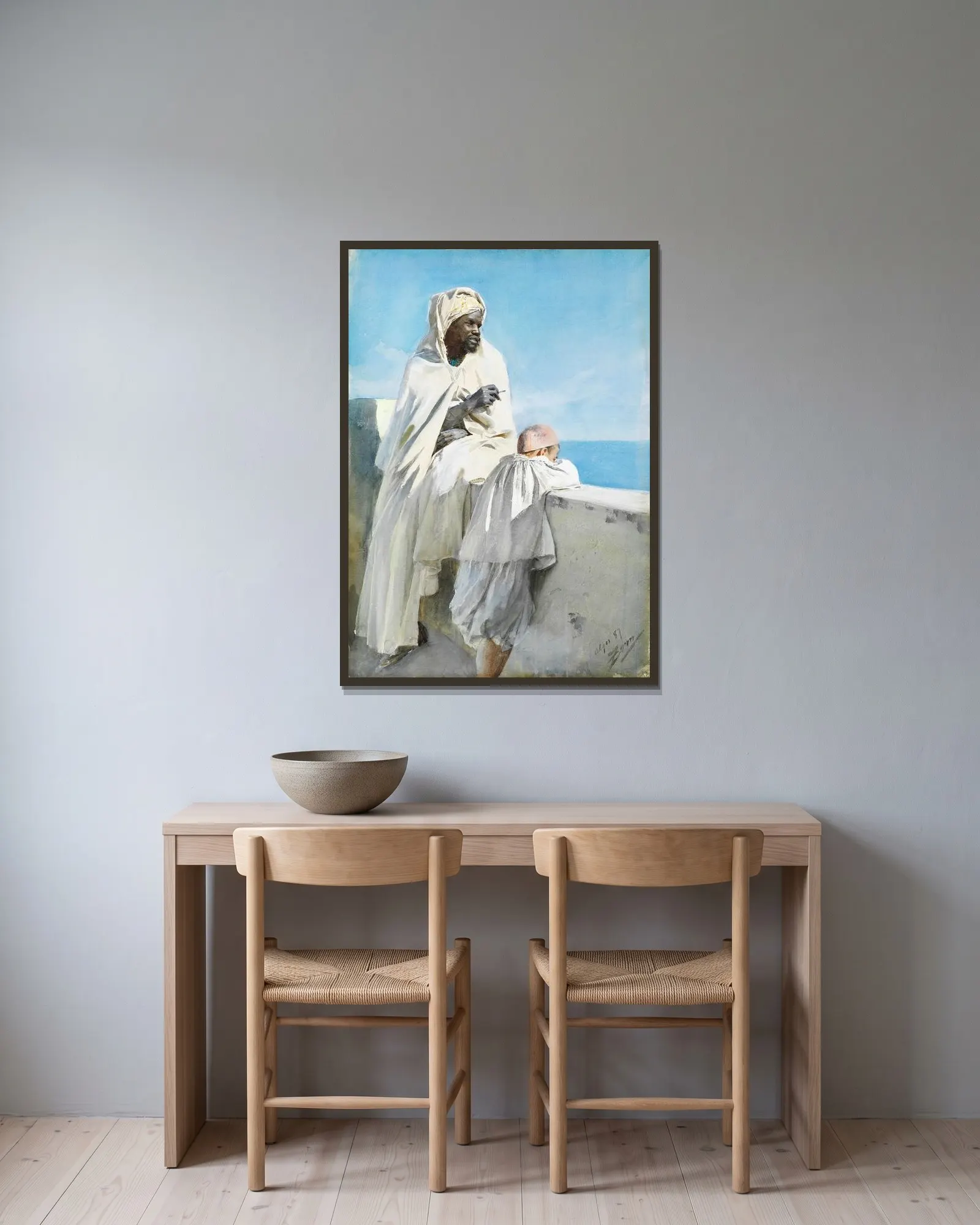 Man och pojke i Alger av Anders Zorn inramad på en vägg