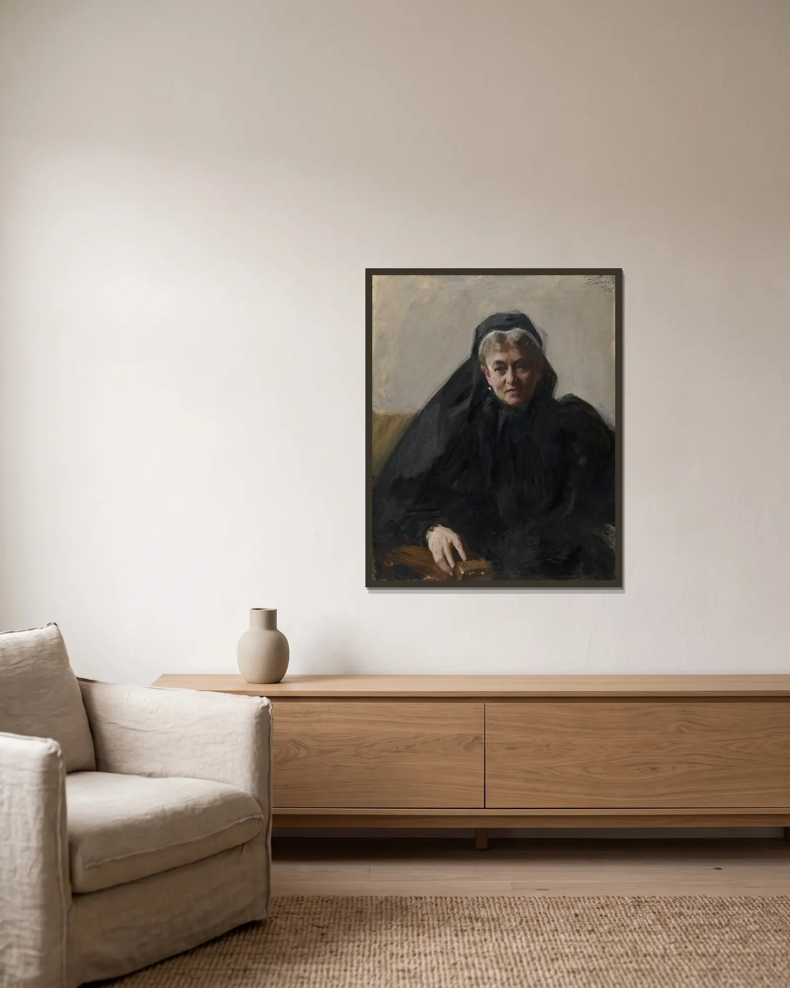 Maria Sheldon Scammon av Anders Zorn inramad på en vägg