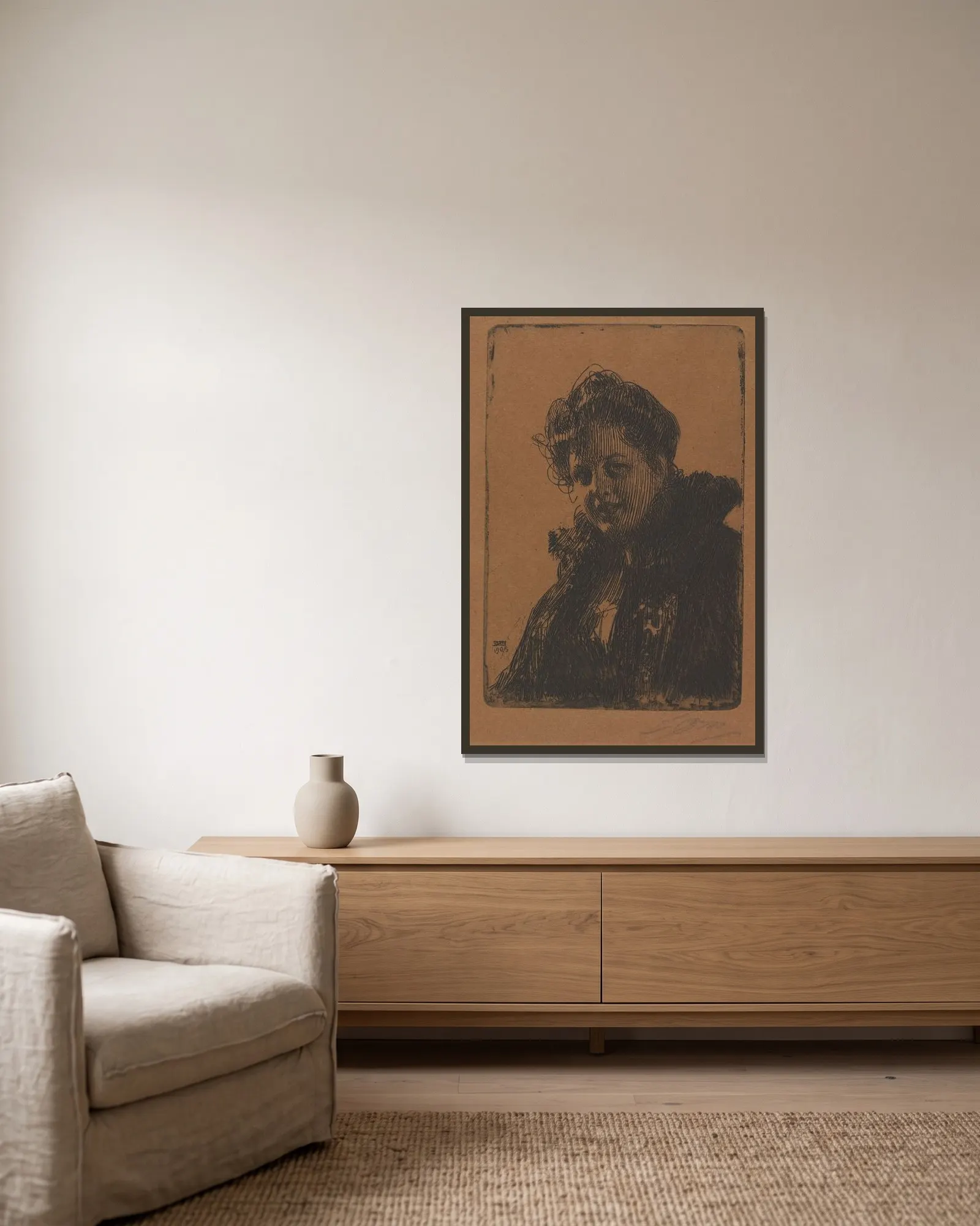 Mme. Granberg av Anders Zorn inramad på en vägg