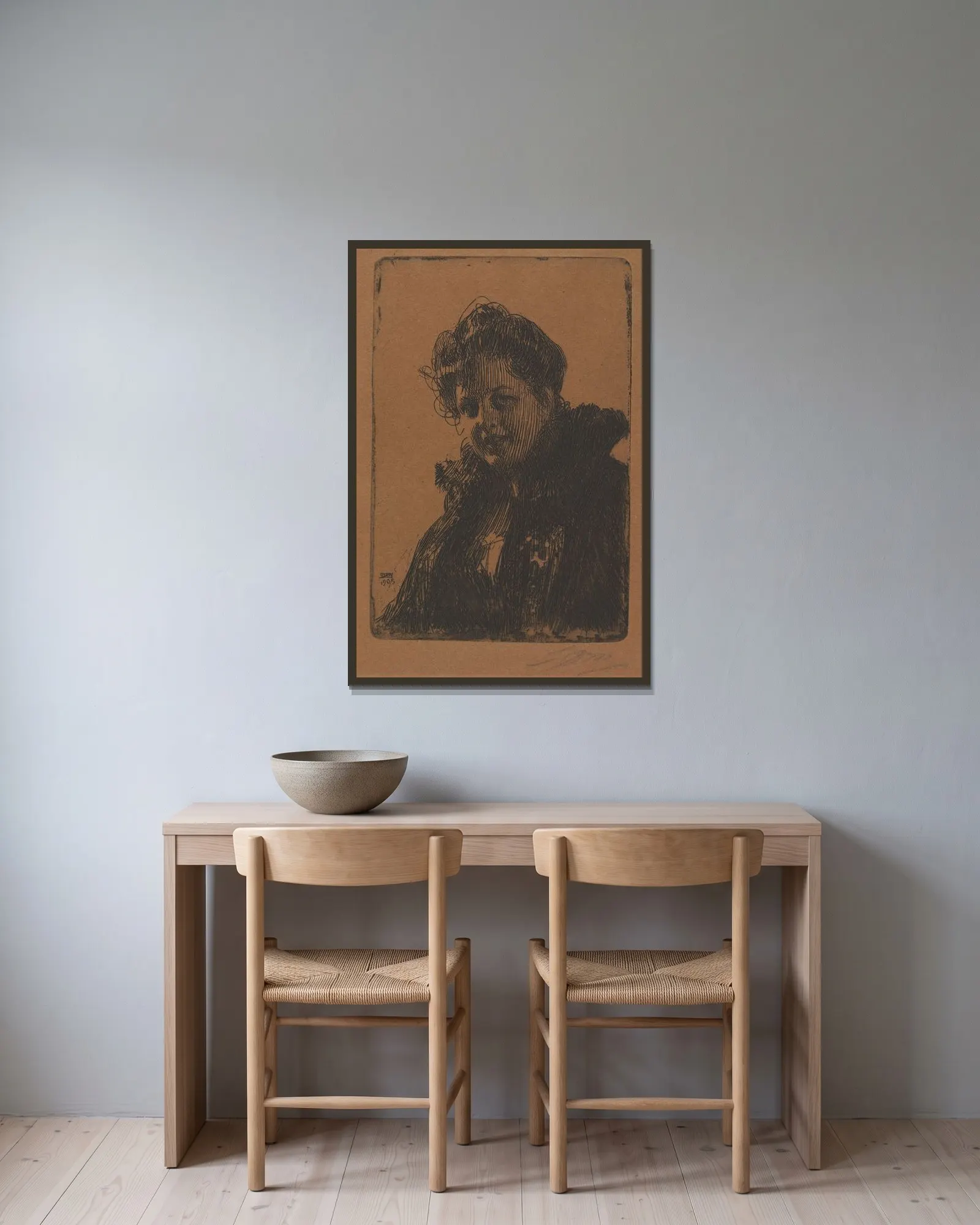 Mme. Granberg av Anders Zorn inramad på en vägg