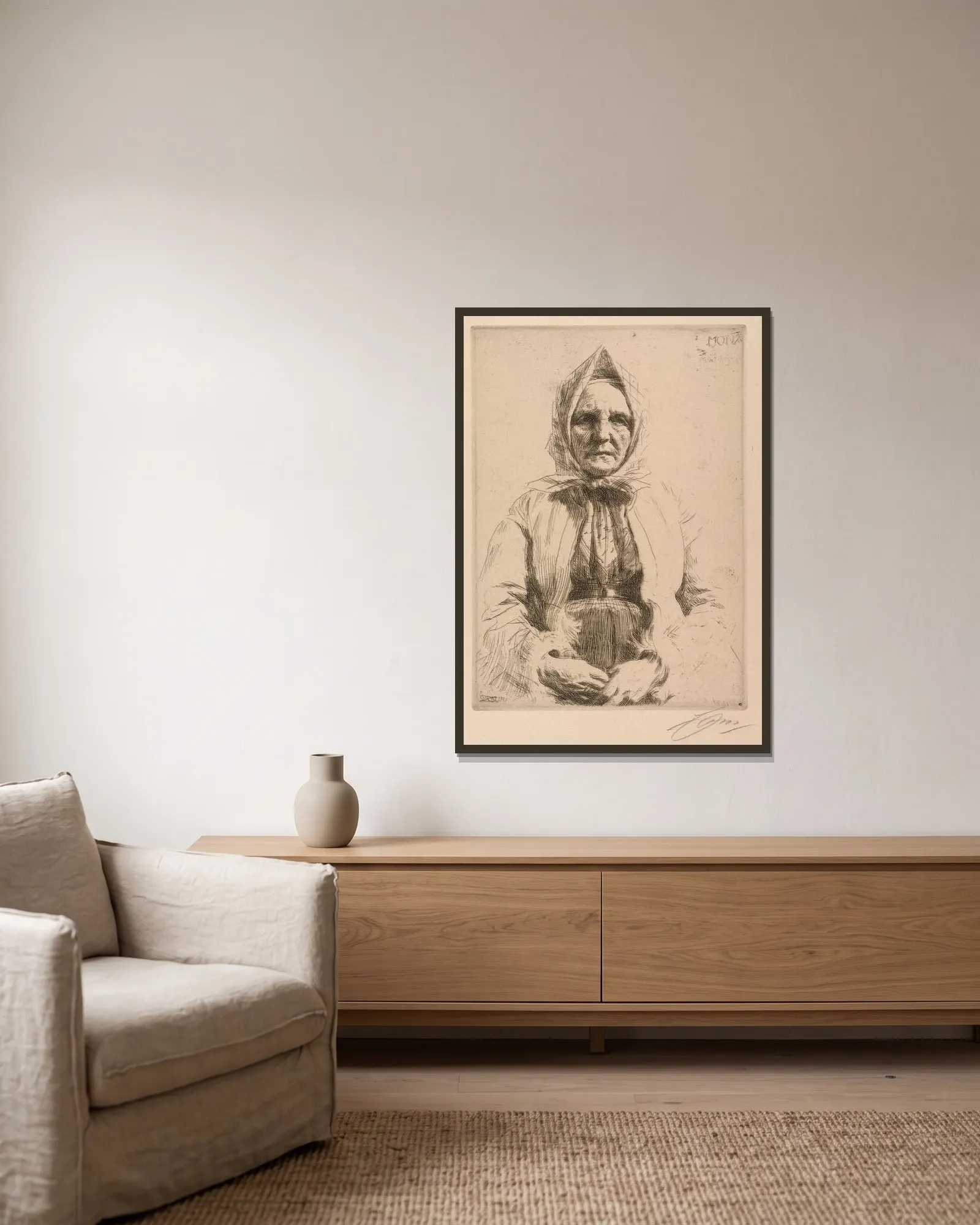 Mona av Anders Zorn inramad på en vägg