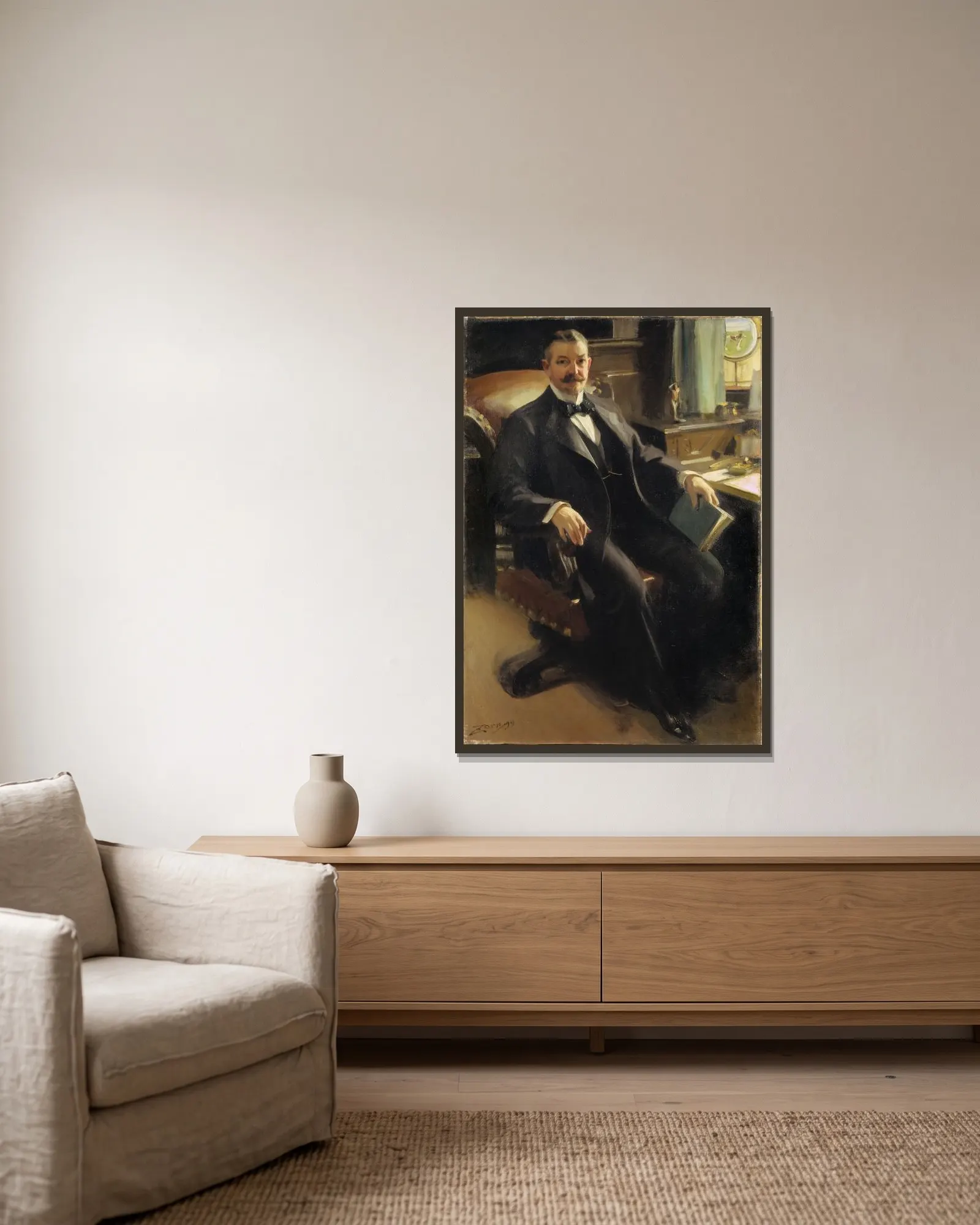 Mr Henry Clay Pierce av Anders Zorn inramad på en vägg