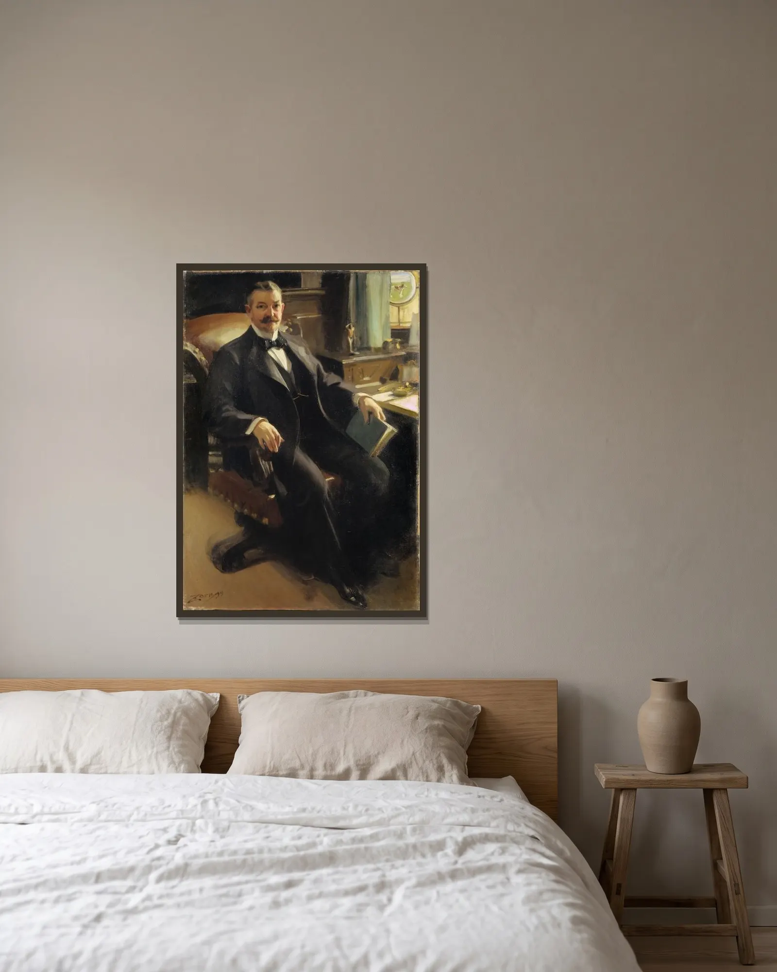 Mr Henry Clay Pierce av Anders Zorn inramad på en vägg