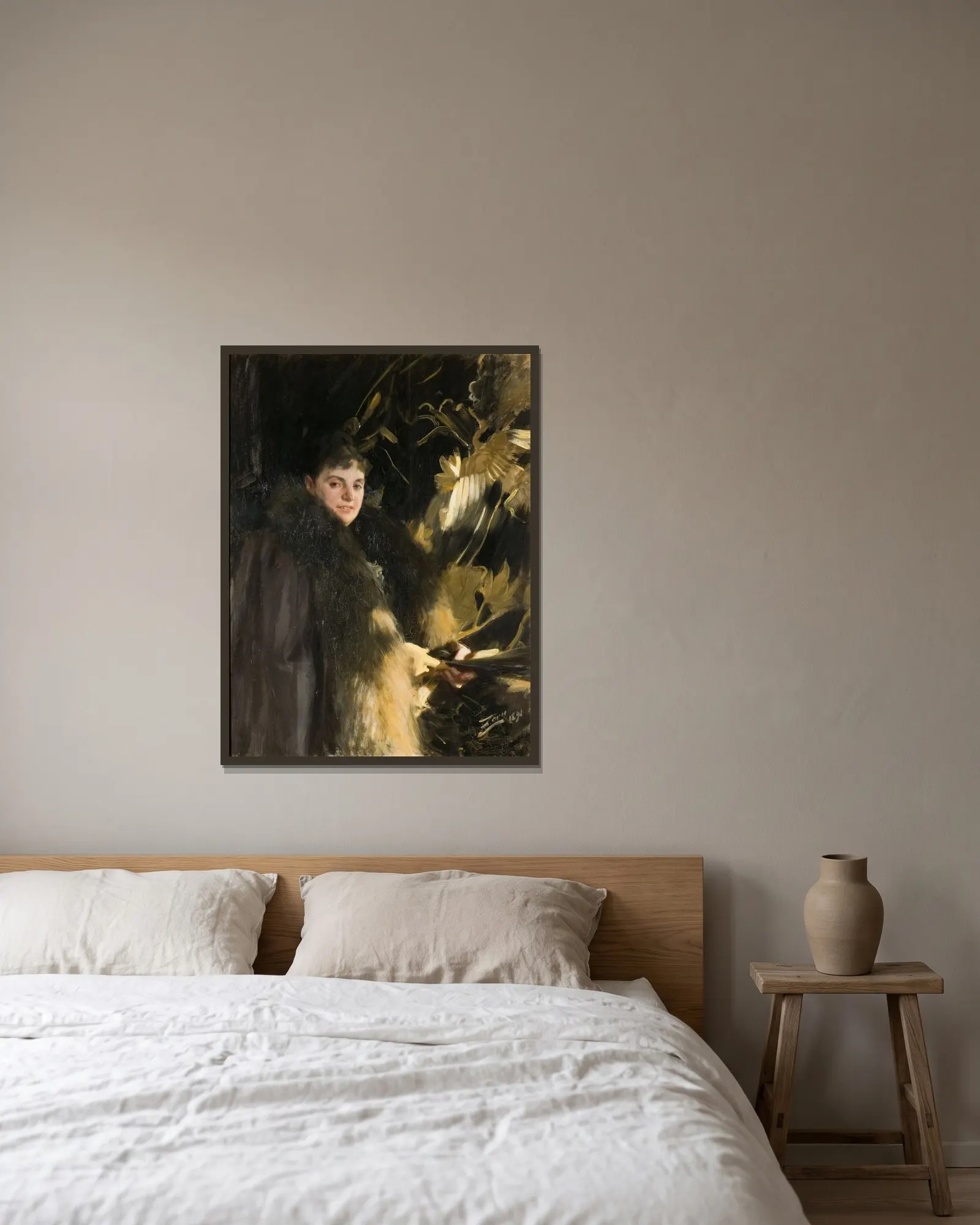 Mrs Veronica Heiss av Anders Zorn inramad på en vägg