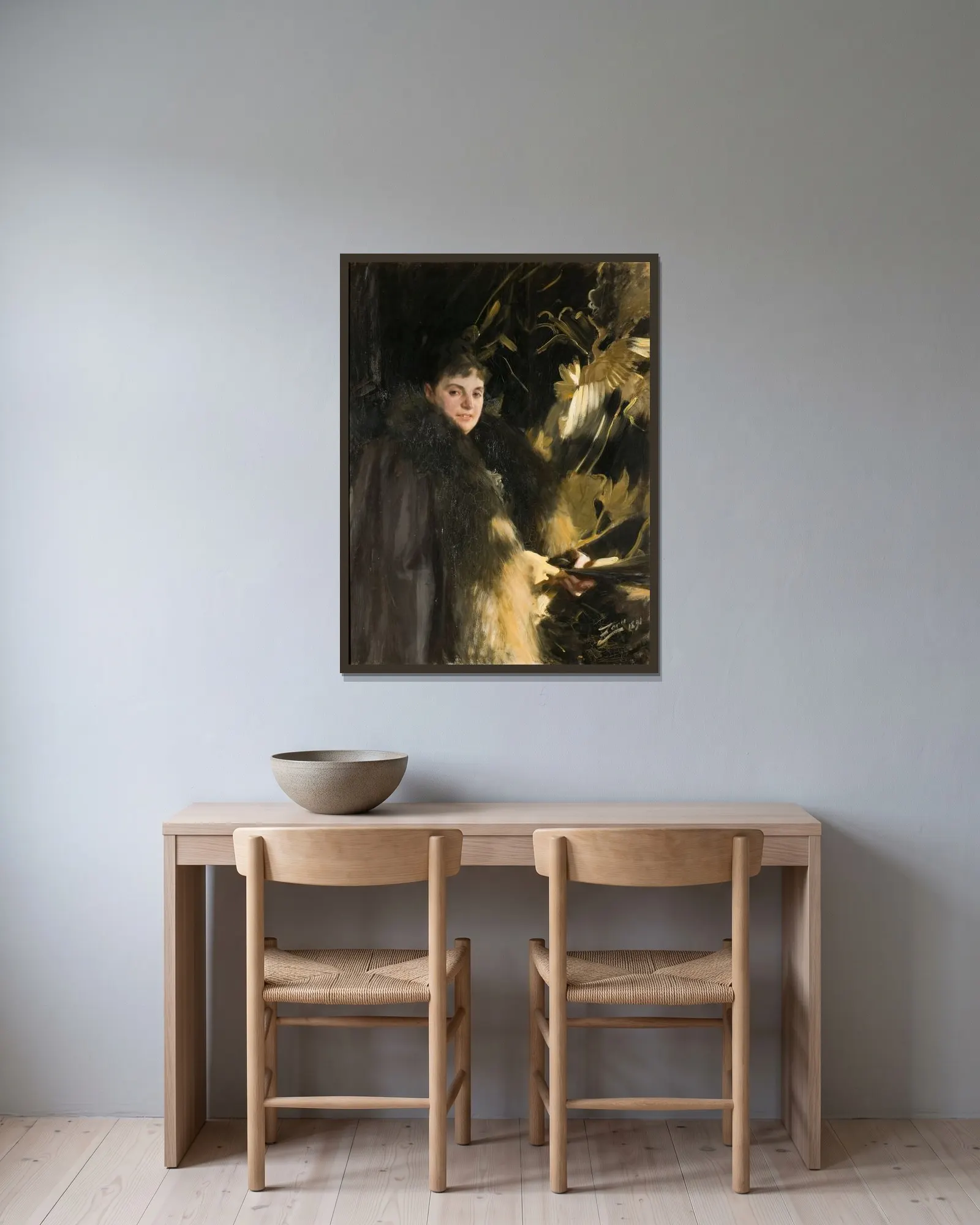Mrs Veronica Heiss av Anders Zorn inramad på en vägg