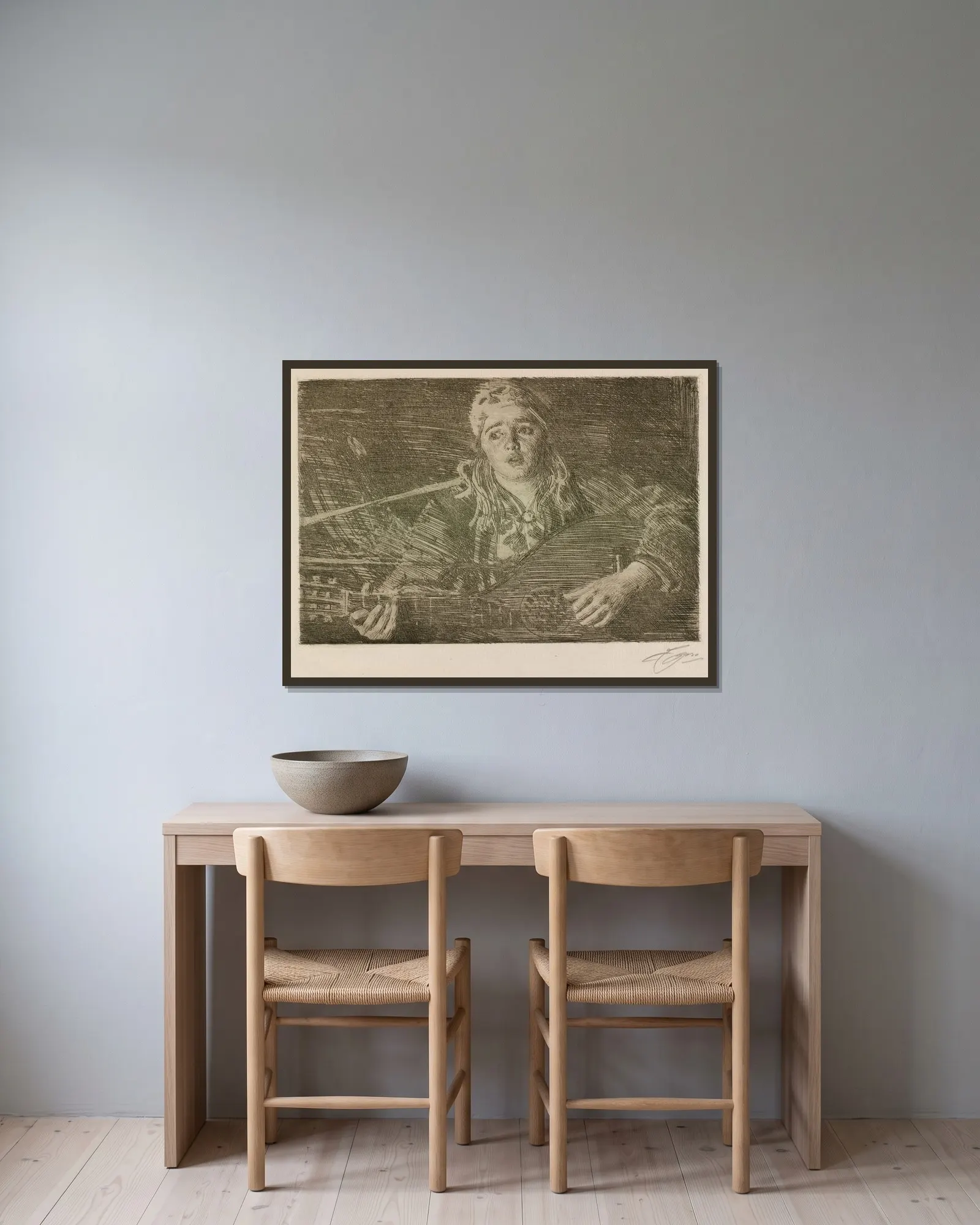 Ols Maria av Anders Zorn inramad på en vägg