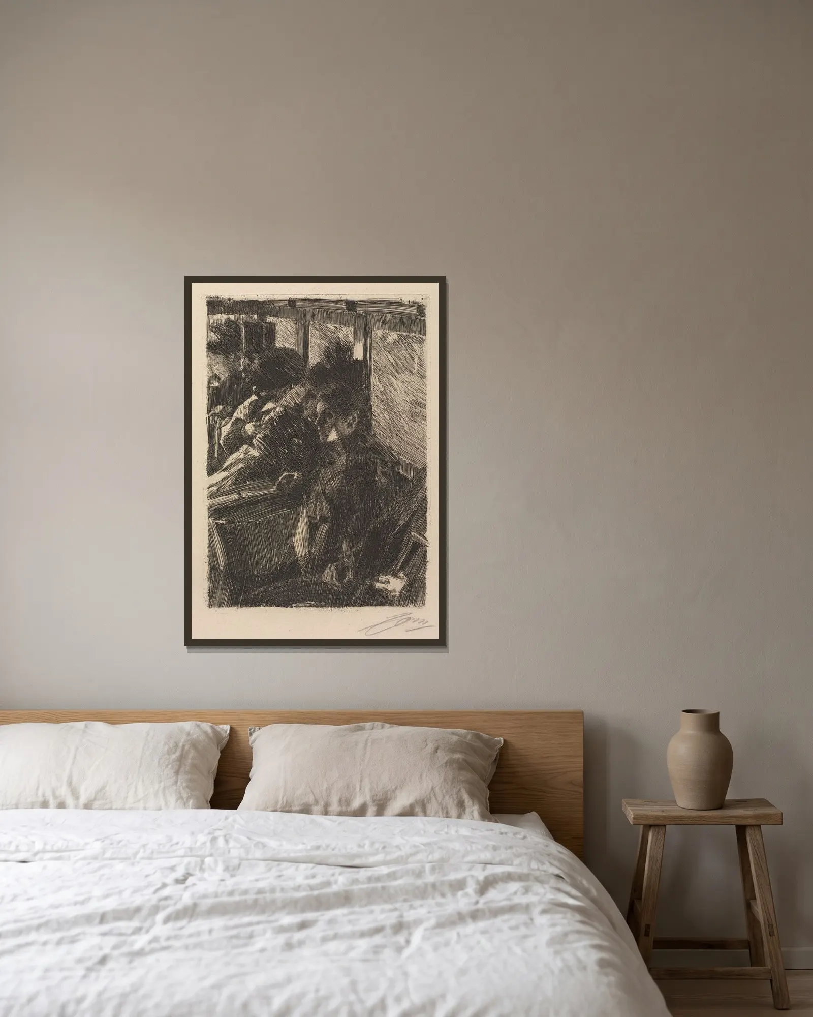 Omnibus av Anders Zorn inramad på en vägg