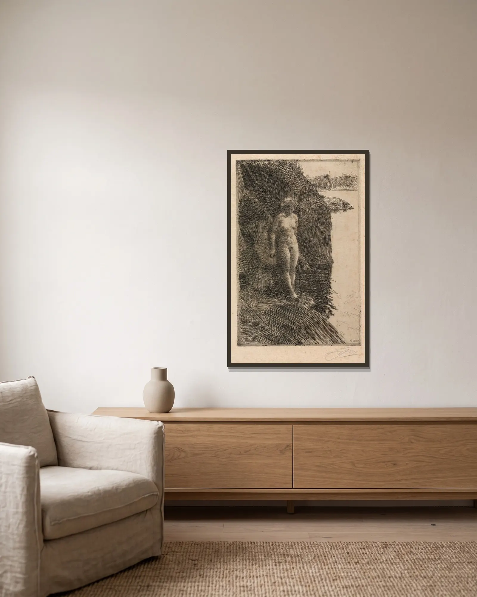 Precipice av Anders Zorn inramad på en vägg