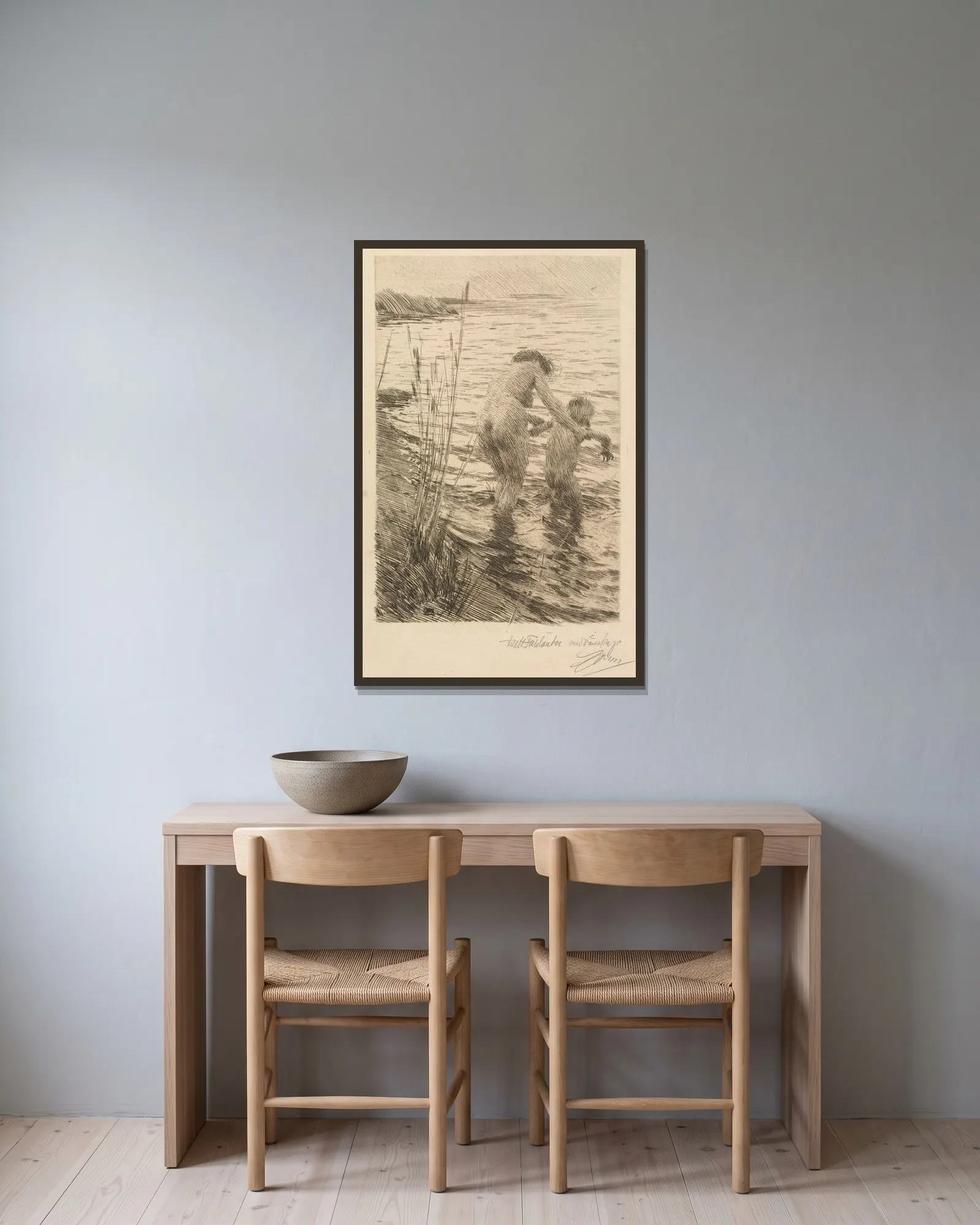Première av Anders Zorn inramad på en vägg