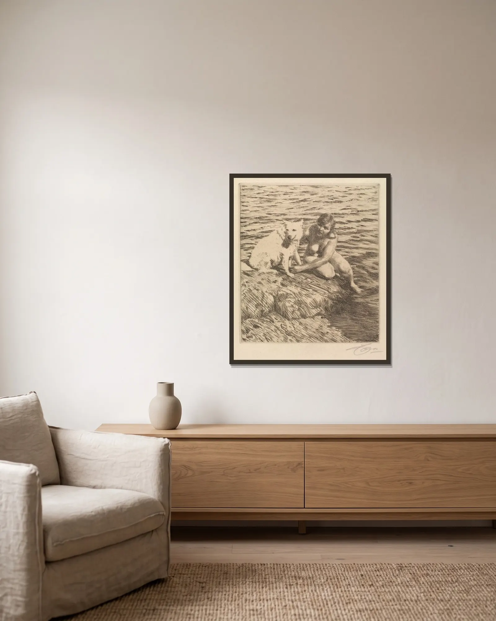 Sappo av Anders Zorn inramad på en vägg