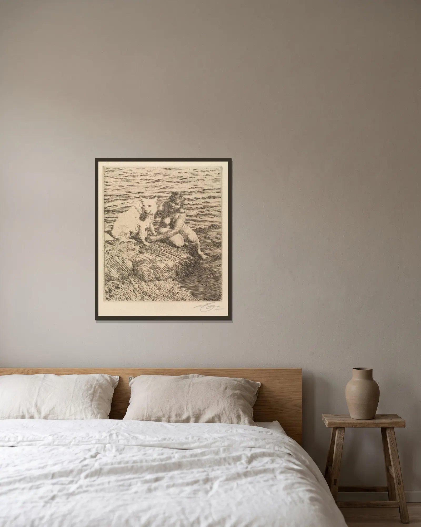 Sappo av Anders Zorn inramad på en vägg