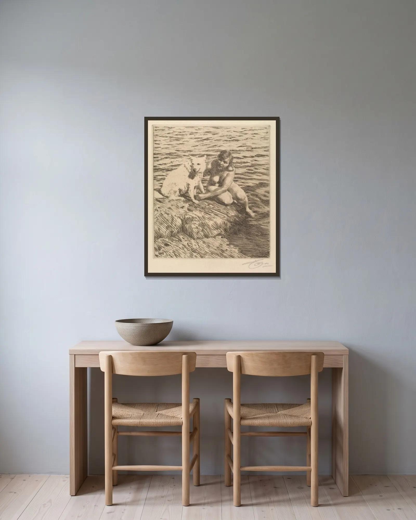 Sappo av Anders Zorn inramad på en vägg