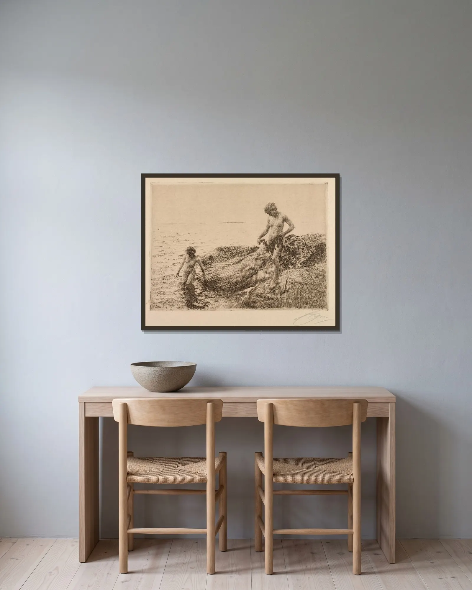 Skär mot havet av Anders Zorn inramad på en vägg
