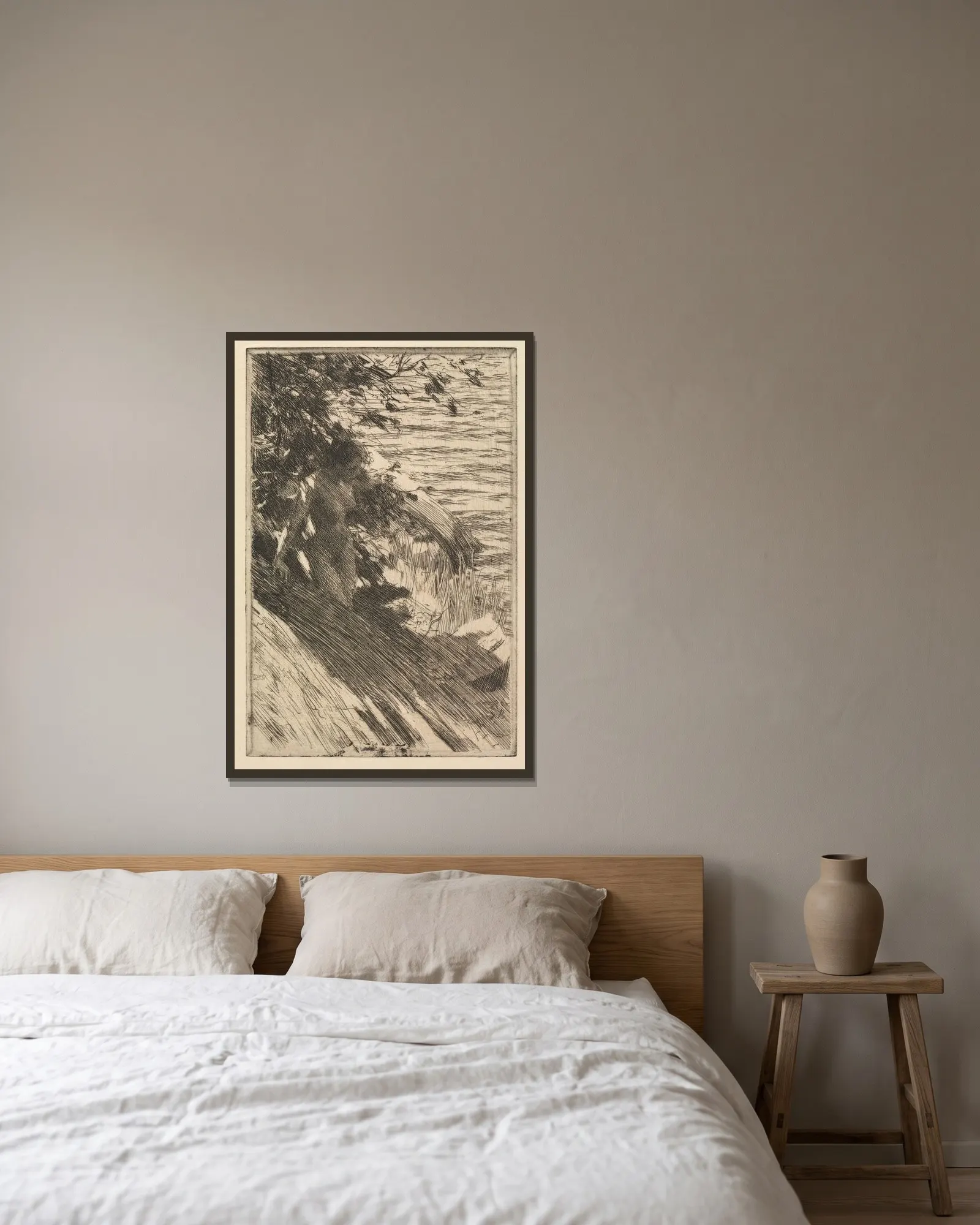 The Great Bather av Anders Zorn inramad på en vägg