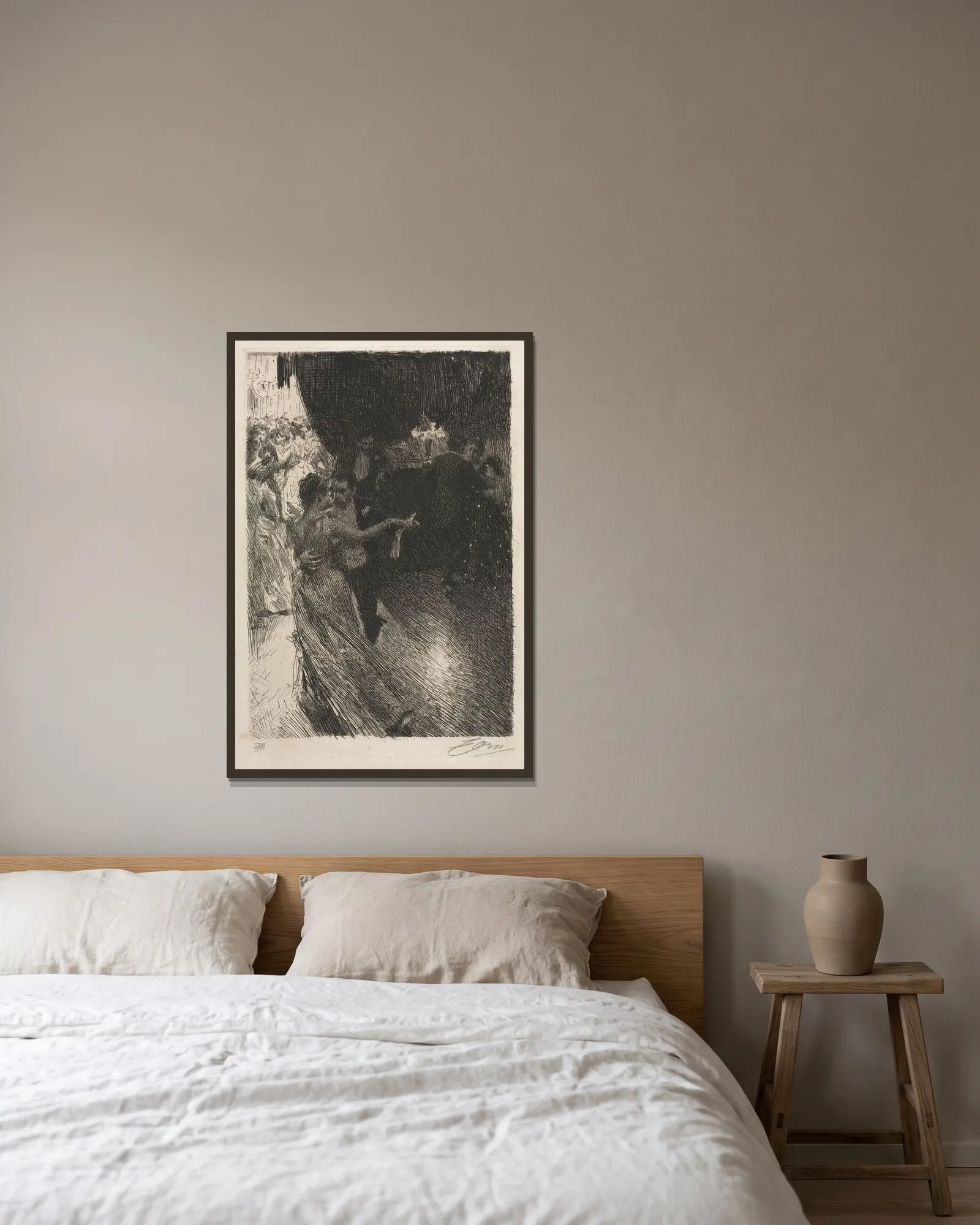 Valsen av Anders Zorn inramad på en vägg