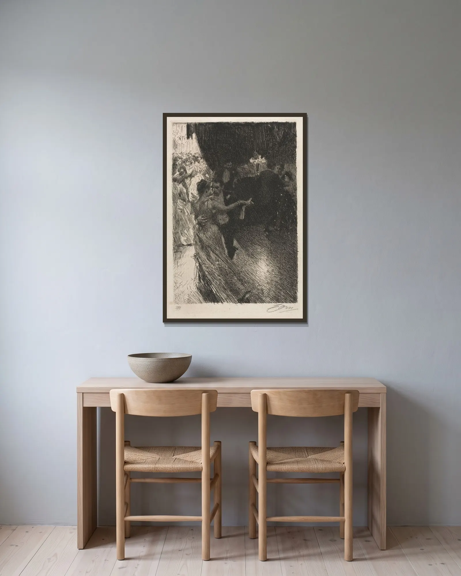 Valsen av Anders Zorn inramad på en vägg