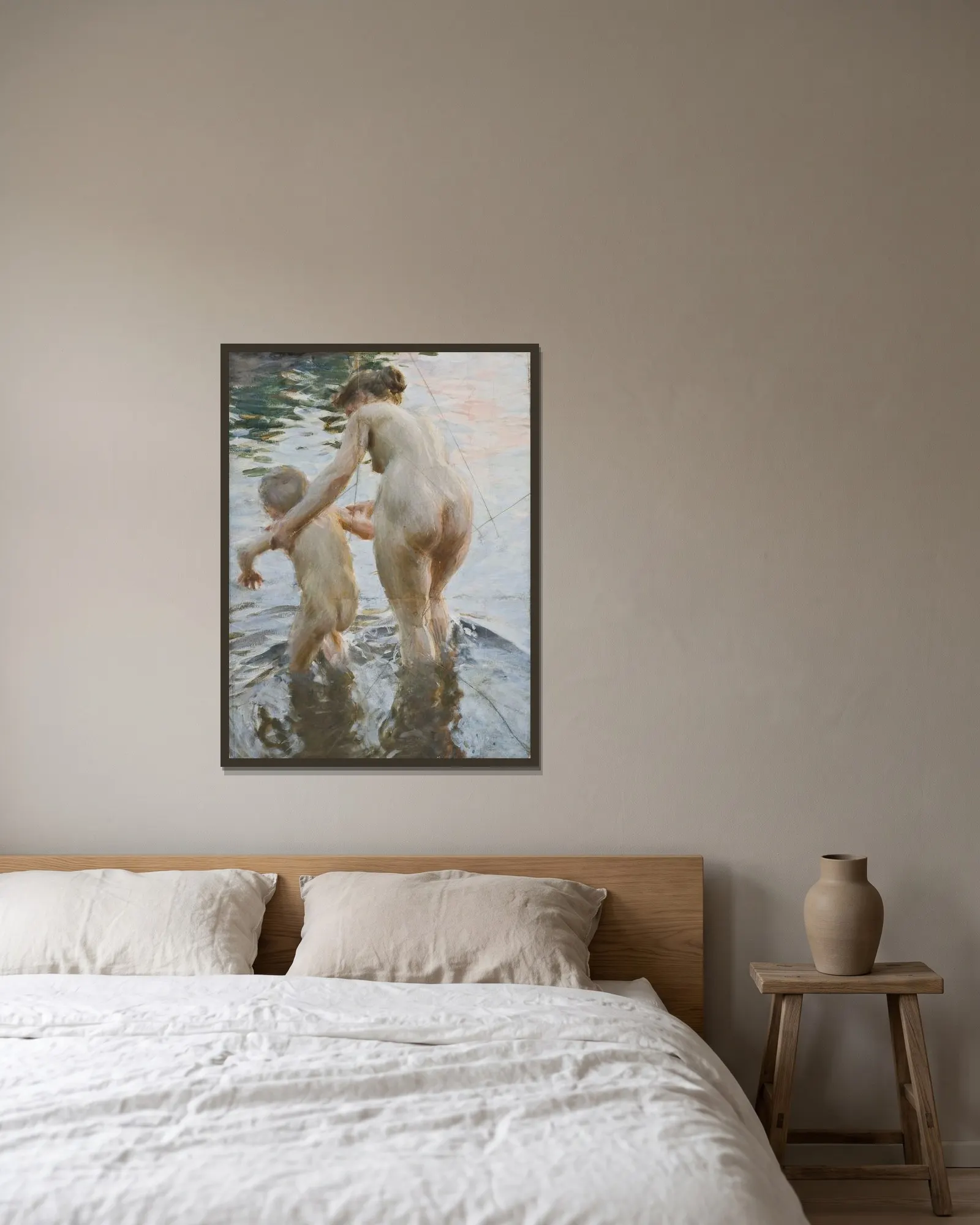 Une première av Anders Zorn inramad på en vägg