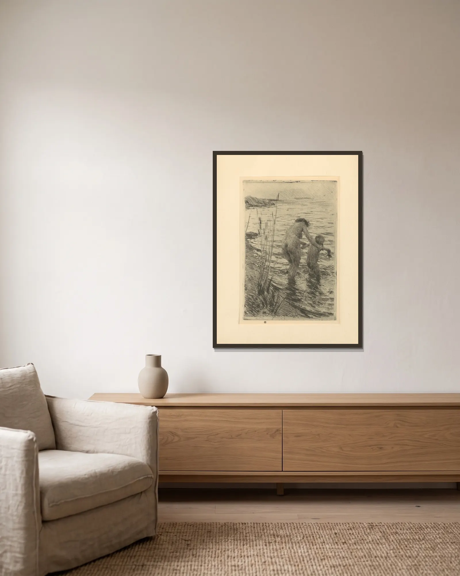 En premiär – nr 1 av Anders Zorn inramad på en vägg