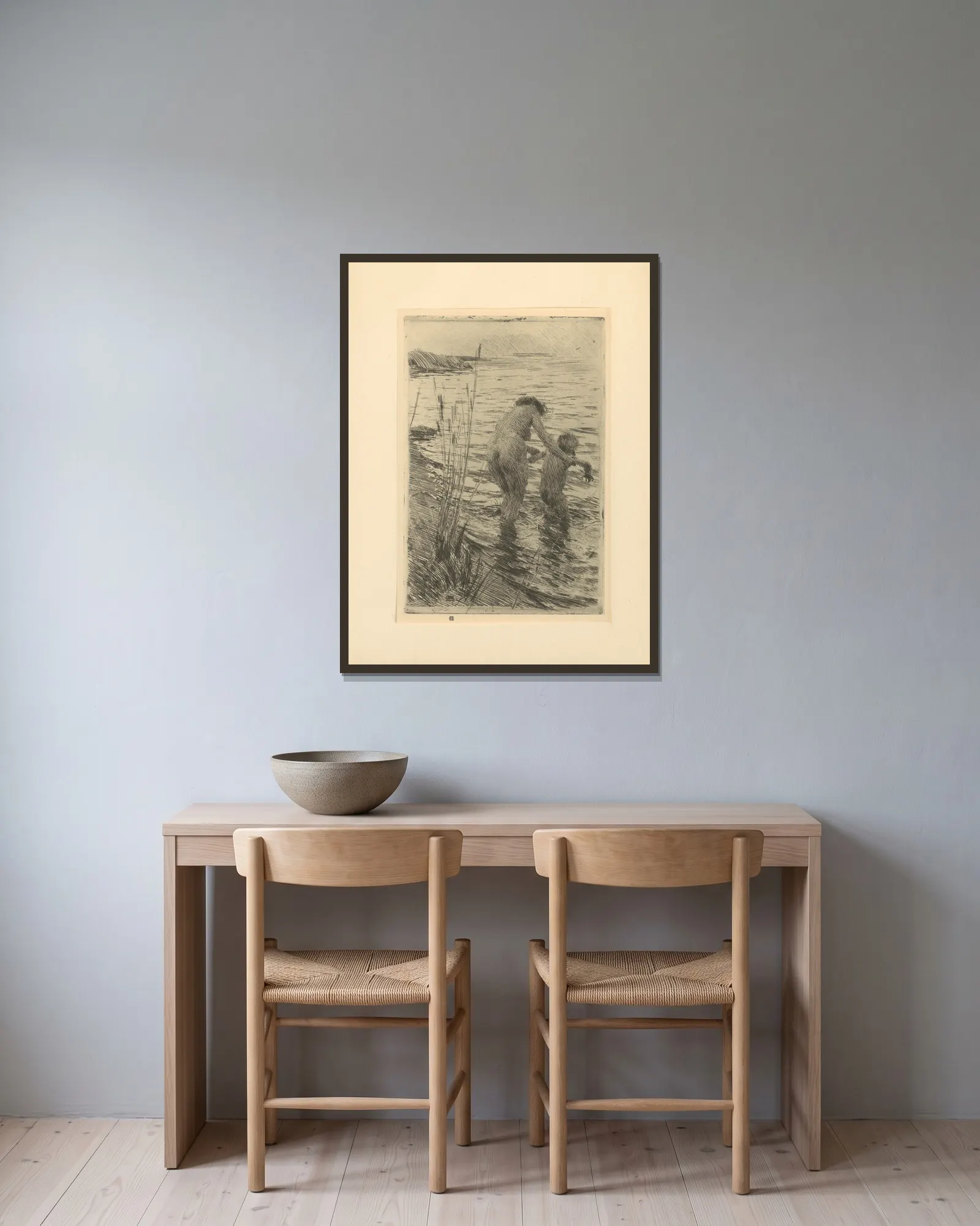 En premiär – nr 1 av Anders Zorn inramad på en vägg