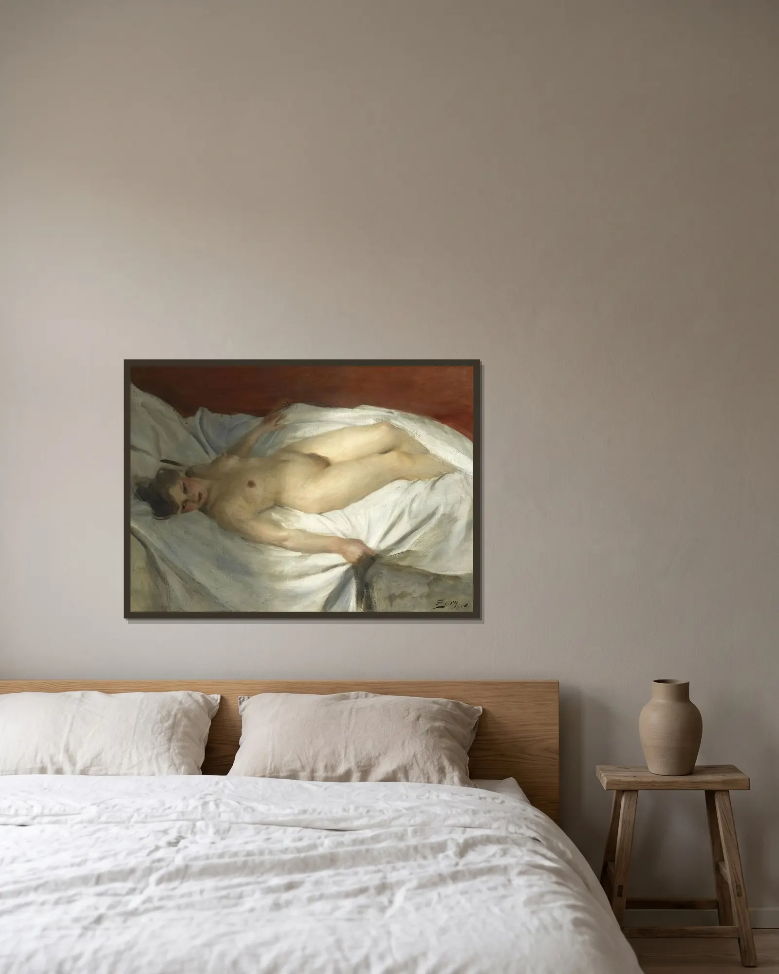 Uppvaknande av Anders Zorn inramad på en vägg