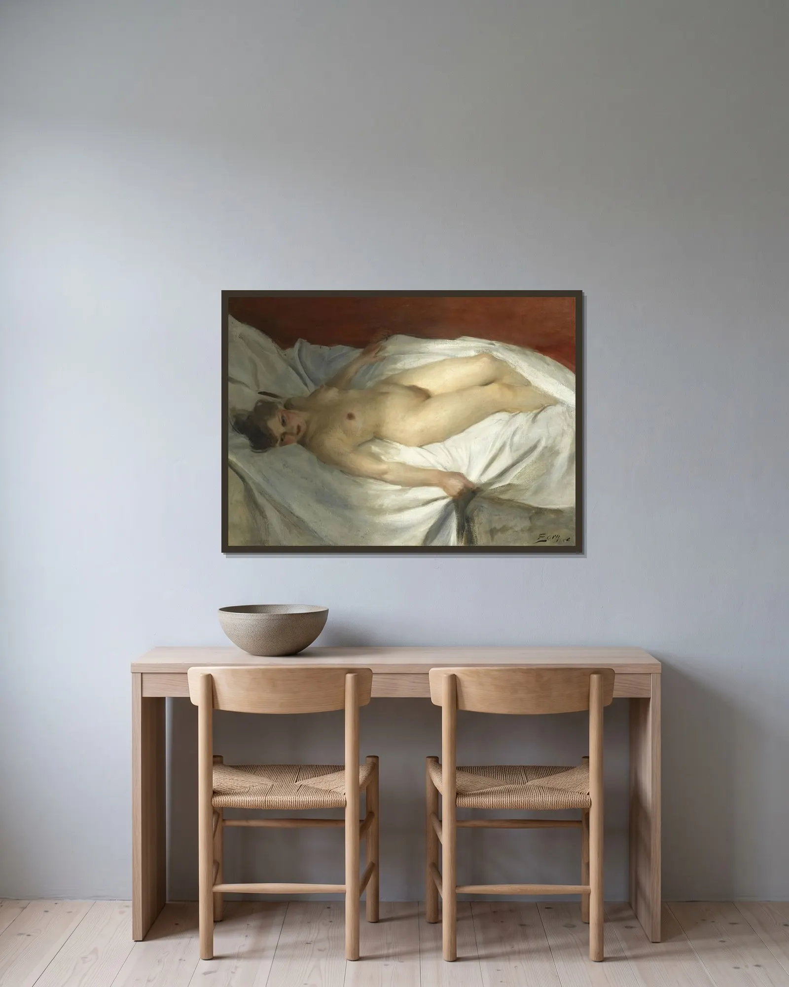 Uppvaknande av Anders Zorn inramad på en vägg