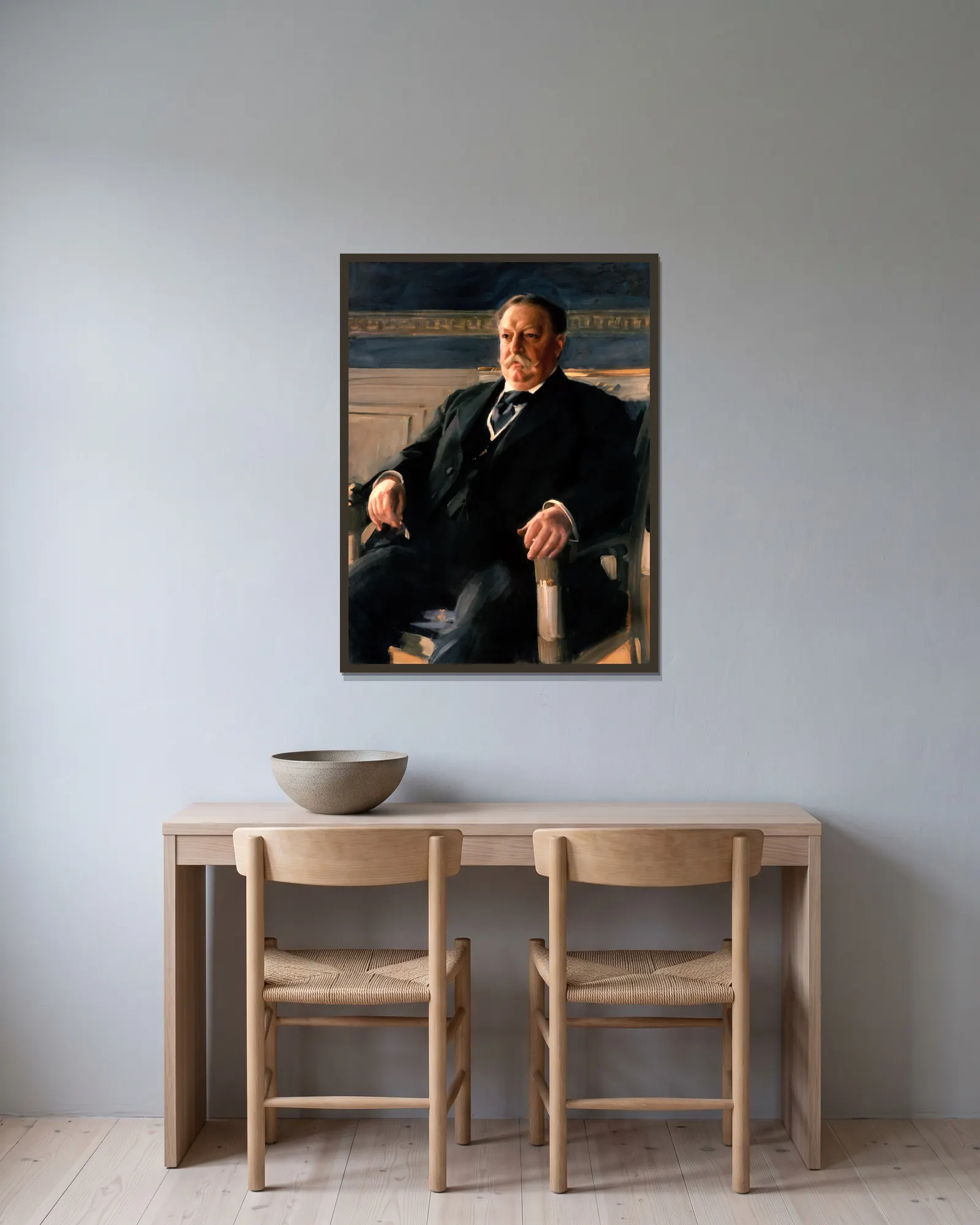 William Howard Taft av Anders Zorn inramad på en vägg