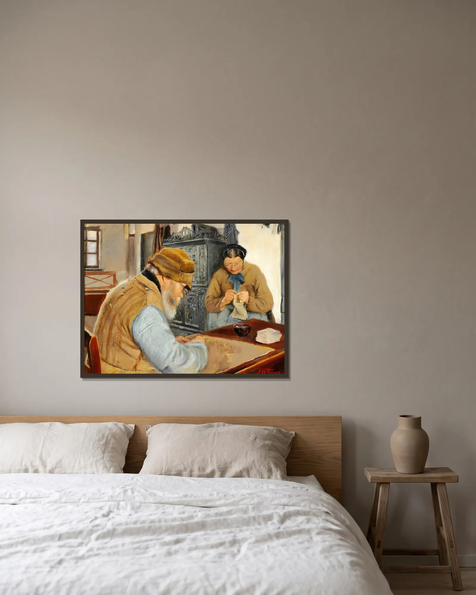 Husmandsfolk i landsbyen Ring av Laurits Andersen Ring inramad på en vägg