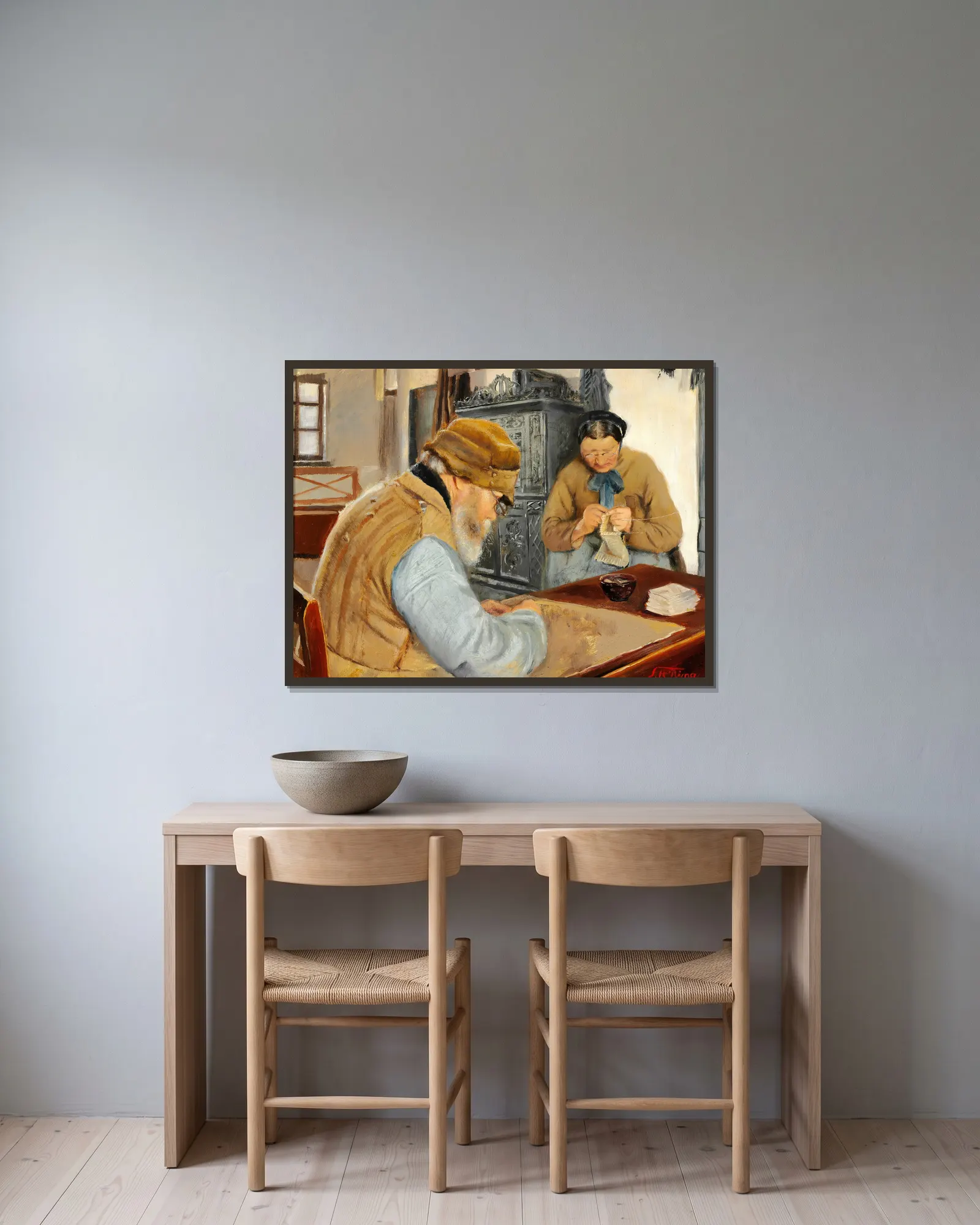 Husmandsfolk i landsbyen Ring av Laurits Andersen Ring inramad på en vägg