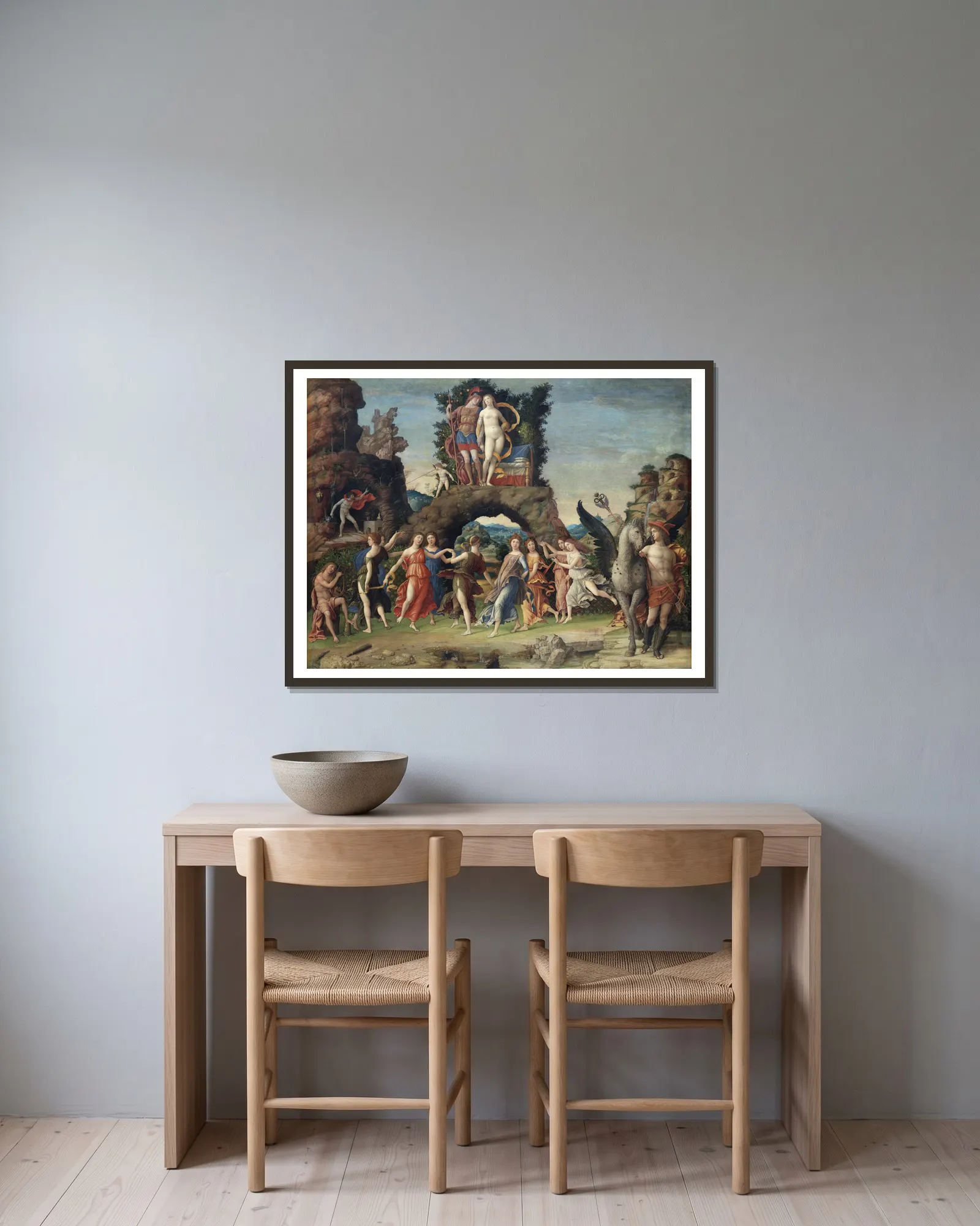 La Parnasse av Andrea Mantegna inramad på en vägg