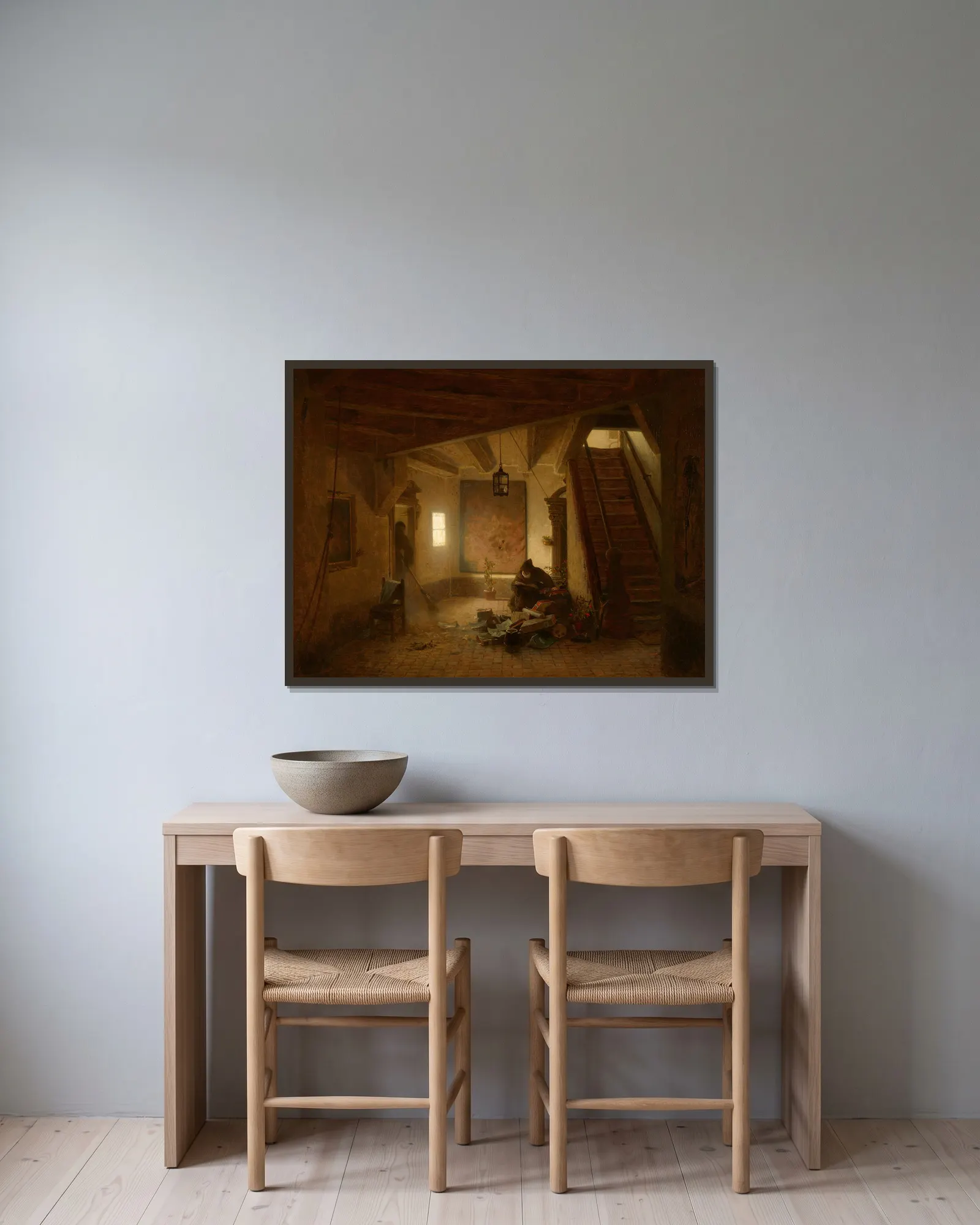 Der Bücherwurm av Andreas Achenbach inramad på en vägg