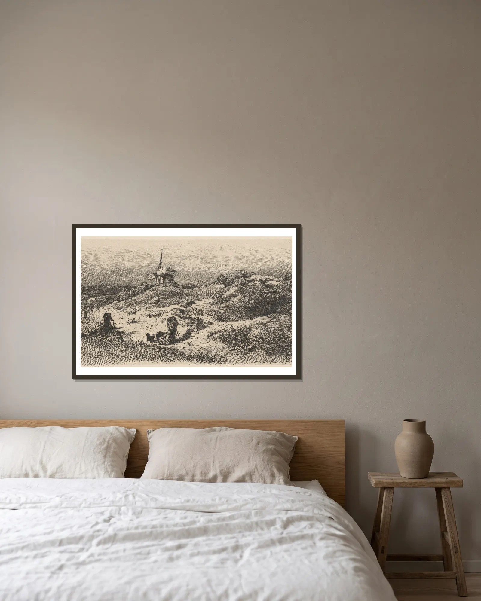 Landscape with a Windmill av Andreas Achenbach inramad på en vägg