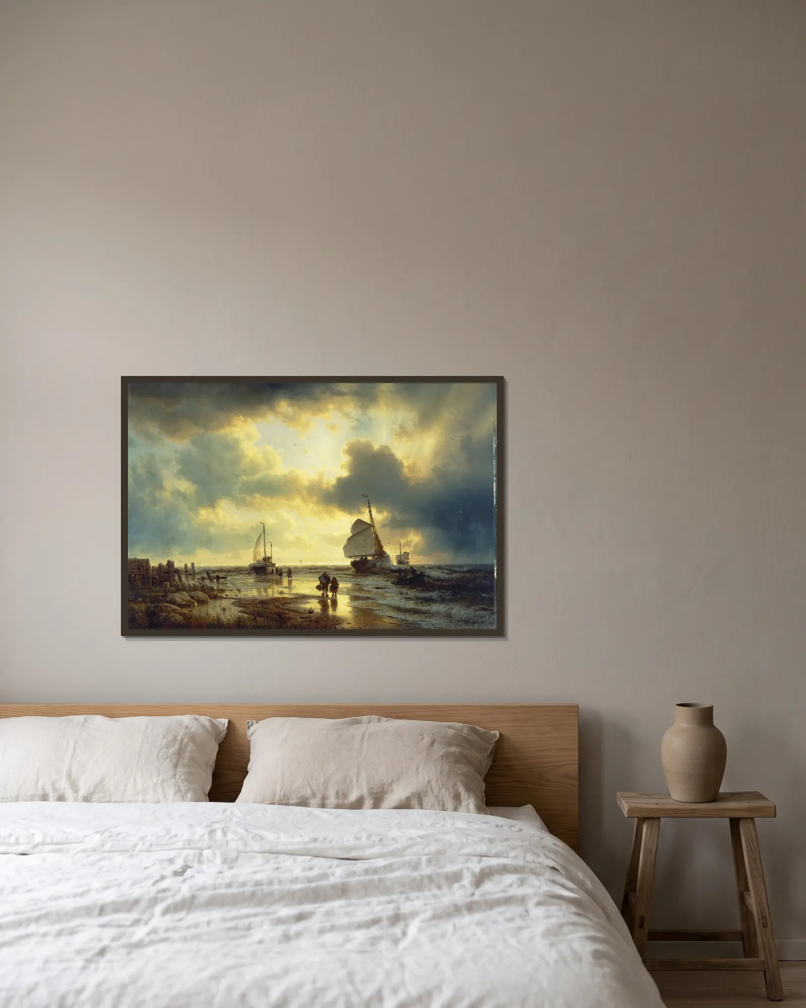 The Ebb-tide av Andreas Achenbach inramad på en vägg
