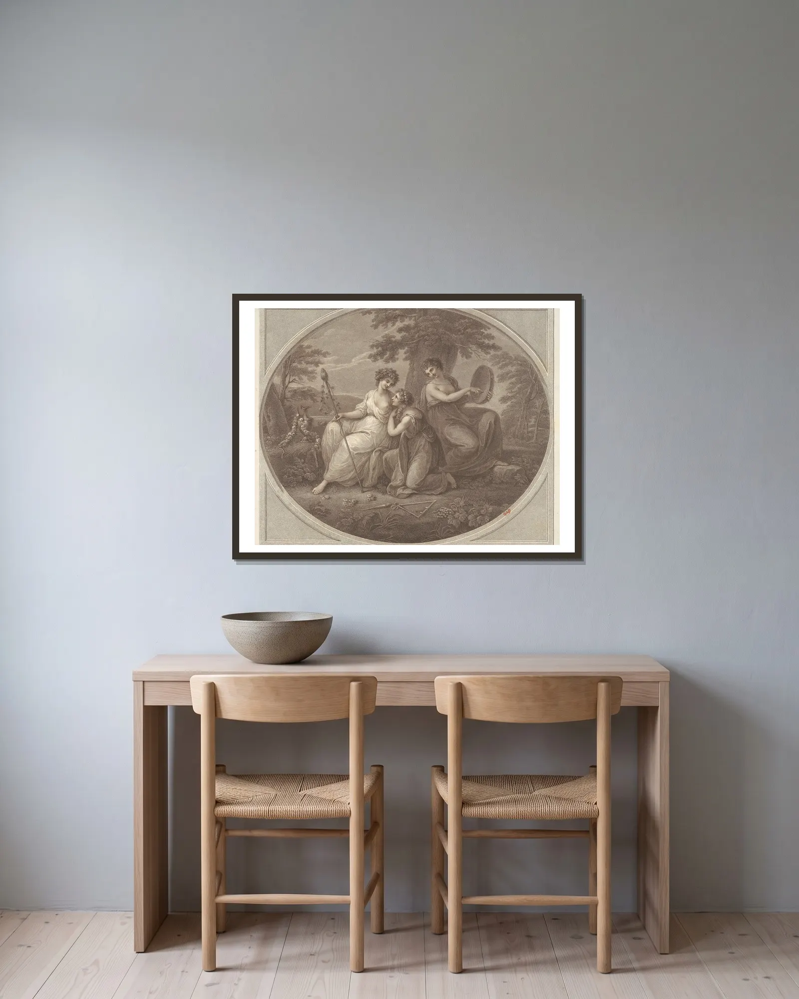 Bacchanalians av Angelica Kauffmann inramad på en vägg