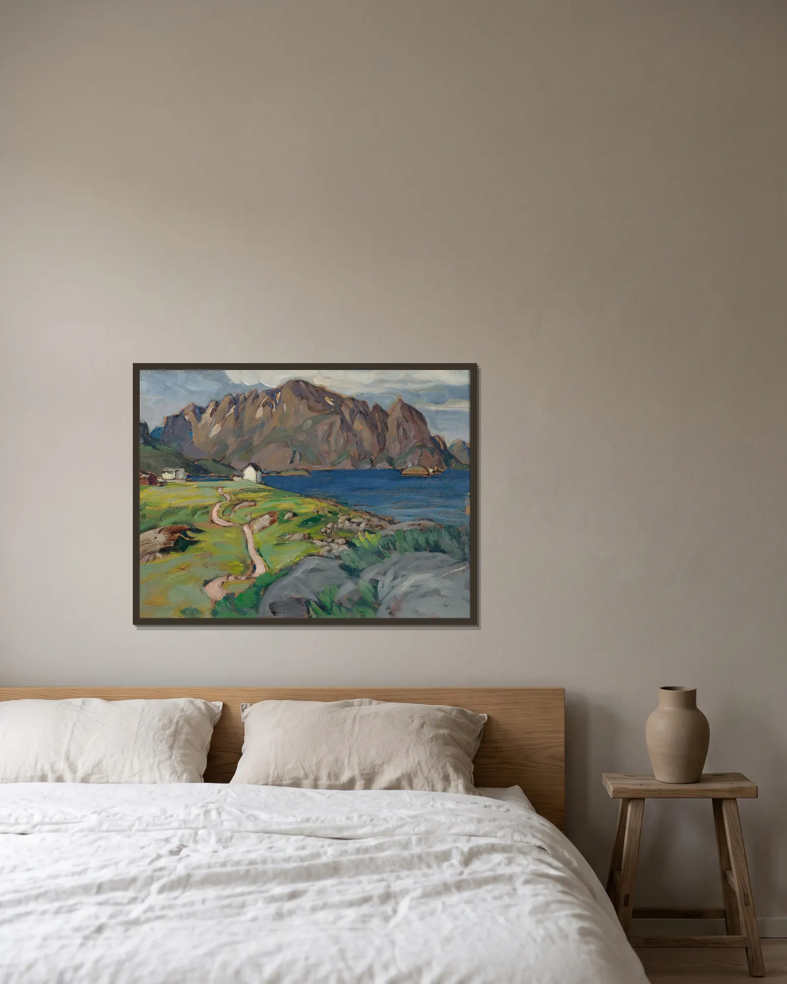 Sommar, Store Molla. Studie från Lofoten av Anna Boberg inramad på en vägg