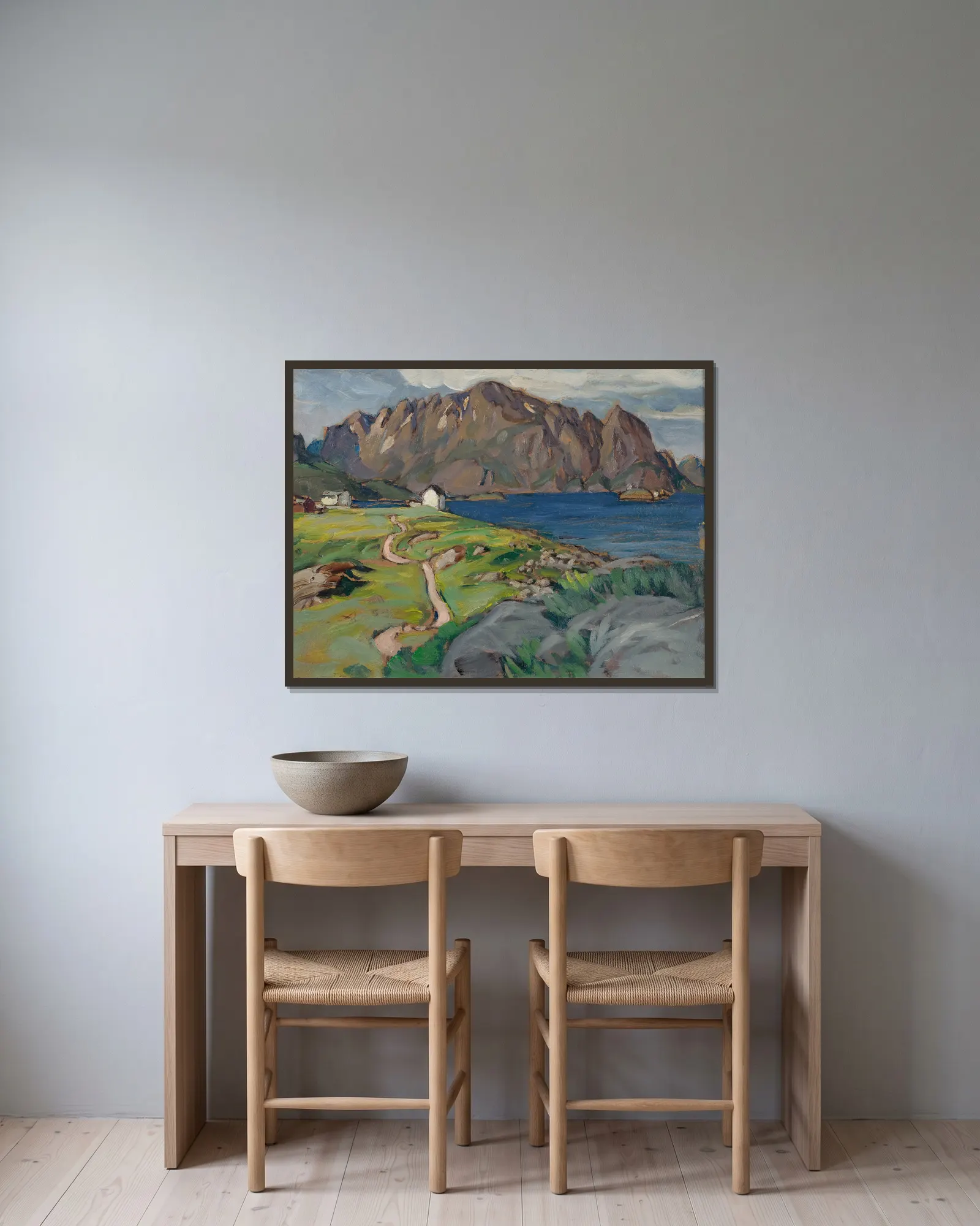 Sommar, Store Molla. Studie från Lofoten av Anna Boberg inramad på en vägg