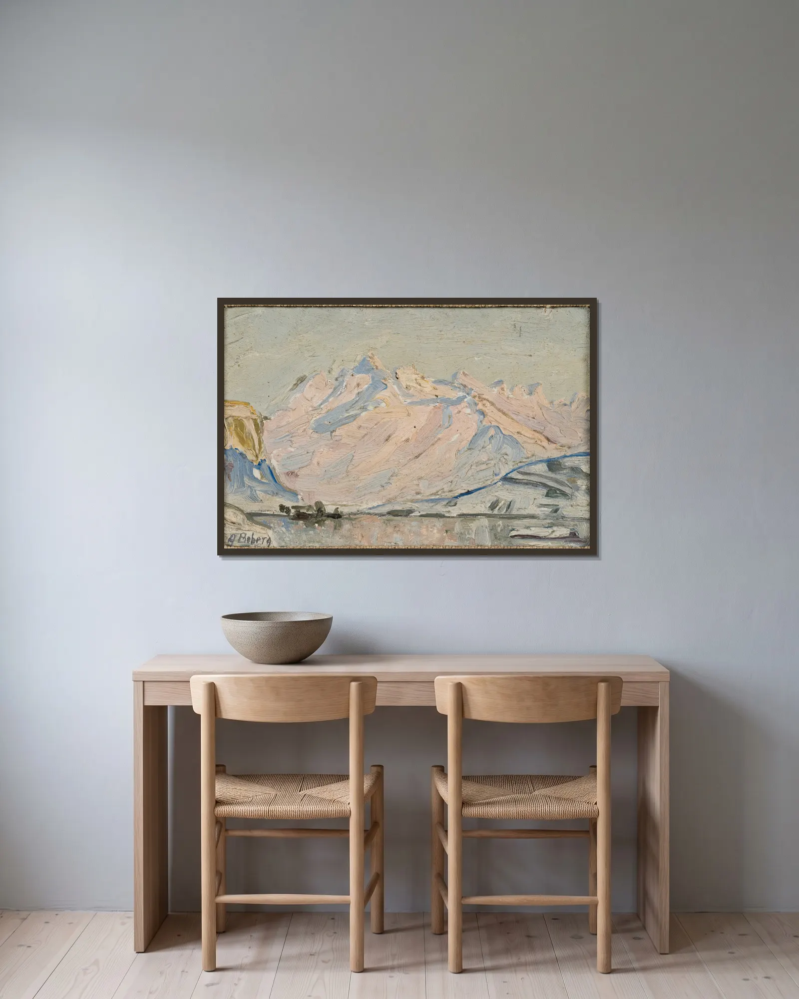 Solen över Lofoten. Studie av Anna Boberg inramad på en vägg